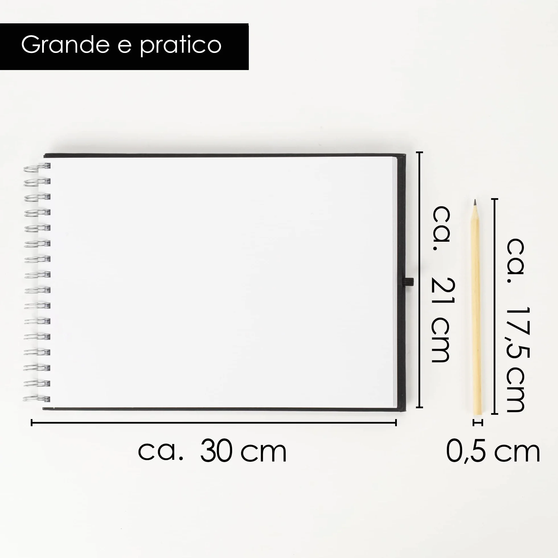OfficeTree Taccuino per schizzi, formato A4, con rilegatura a spirale, formato orizzontale, 96 pagine, 48 fogli, formato A4, 200 g, carta bianca vergine, libretto di schizzi acquerello, matita inclusa