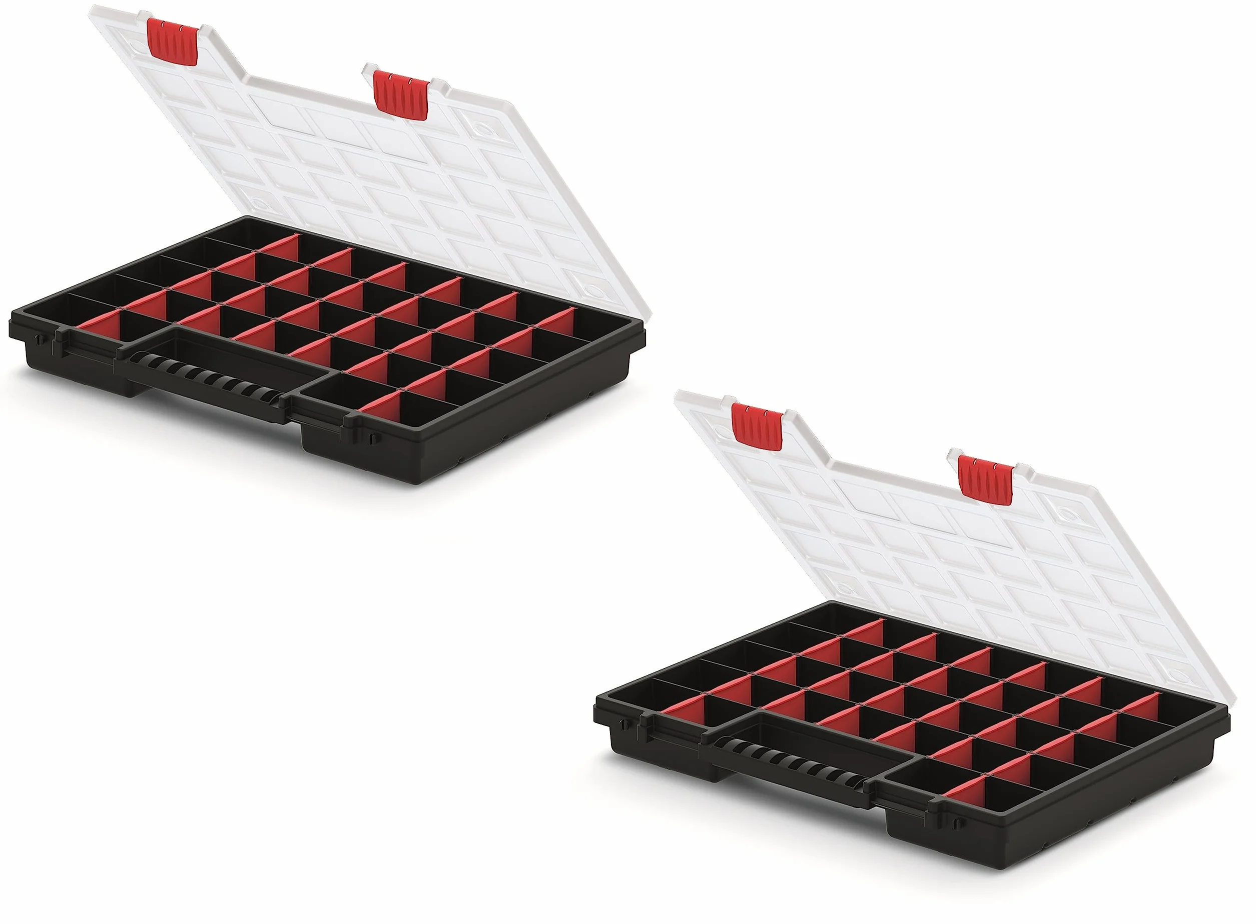 Mivos Scatola di assortimento su entrambi i lati, 399 x 303 x 100 mm, 2 lati, con 64 scomparti regolabili, per viti, per accessori, robusta cassetta degli attrezzi per officina - Made in EU
