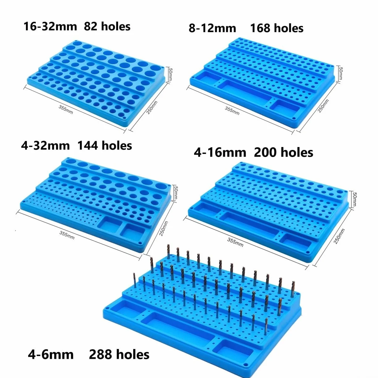 Scatola portaoggetti per punte da trapano e utensili di fresatura con 288 fori per una facile organizzazione e accesso (4-16 mm, 200 fori)