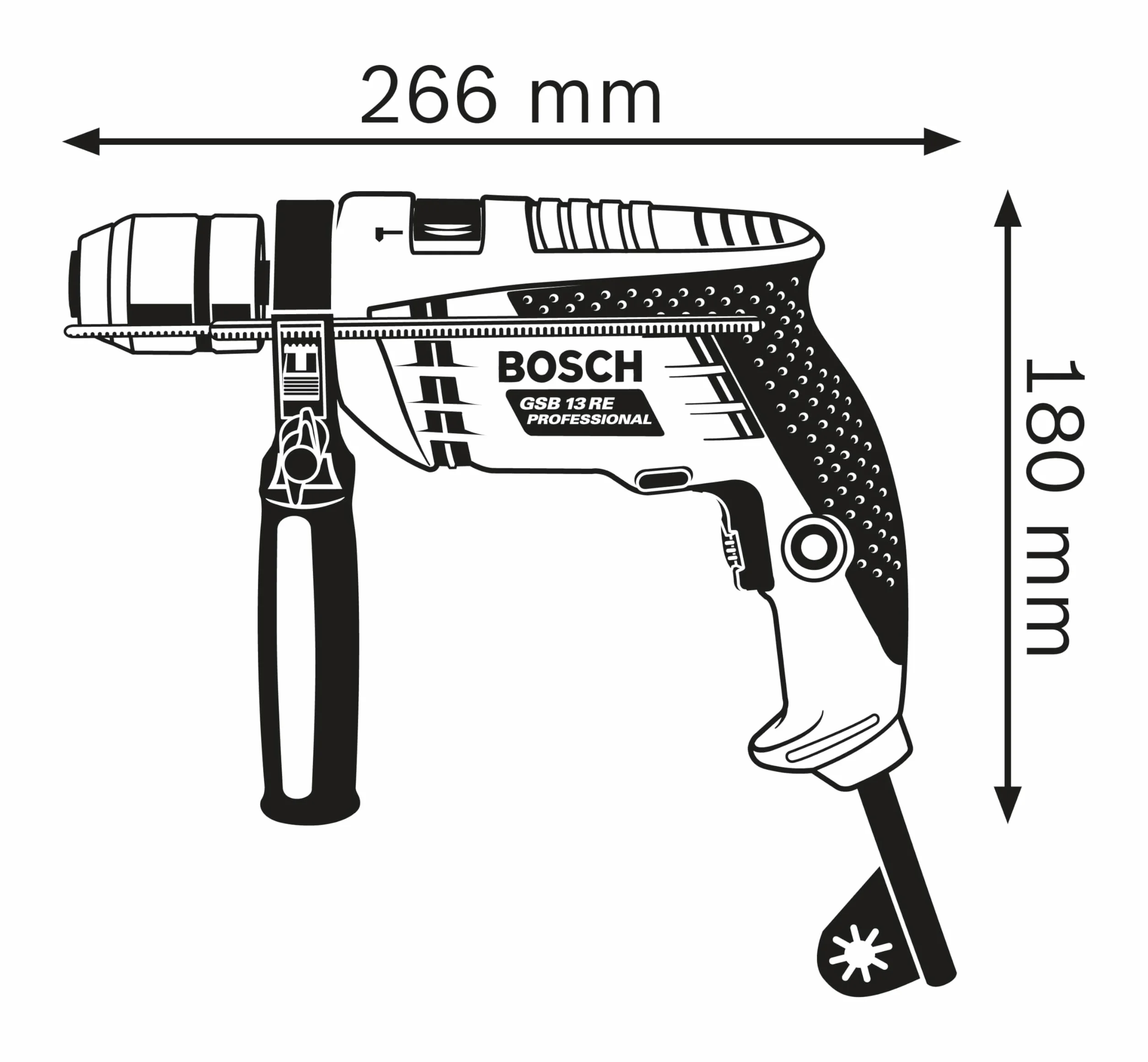 Bosch Professional Trapano con percussione GSB 13 RE (Motore da 600 Watt, incl. asta di profondità 210 mm, mandrino autoserrante 13 mm)