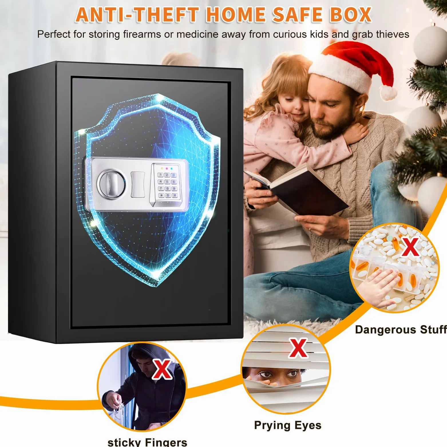 Mejasg Cassaforte ignifuga con custodia per documenti ignifuga e 2 ripiani rimovibili, 75 l, cassaforte per mobili, grande con sistema di allarme, lettore digitale per casa, contanti, gioielli
