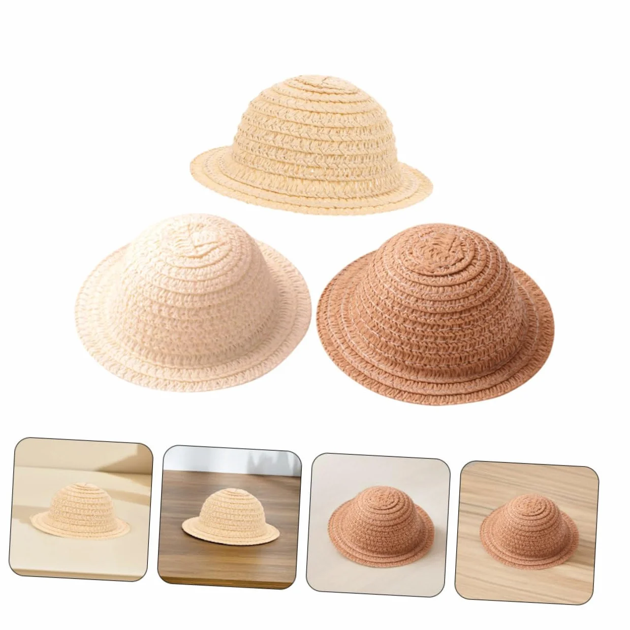 Uonlytech Set 3 Cappellini di Paglia per Bambole in Miniatura, Leggeri, Accessori Fai da Te