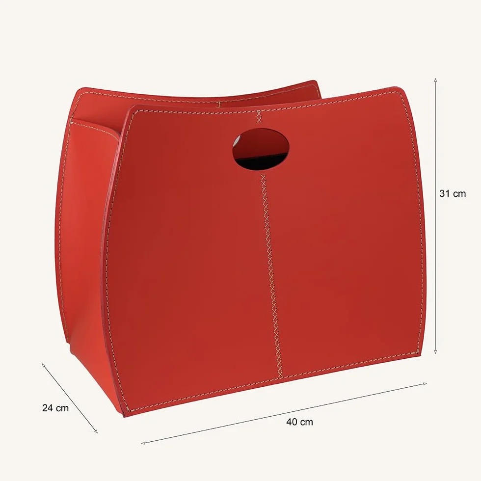 LIMAC Design VANDA: portariviste in cuoio moderno di design, cesta porta giornali, organizer per quotidiani, contenitore porta-riviste, prodotto in Italia. Marrone