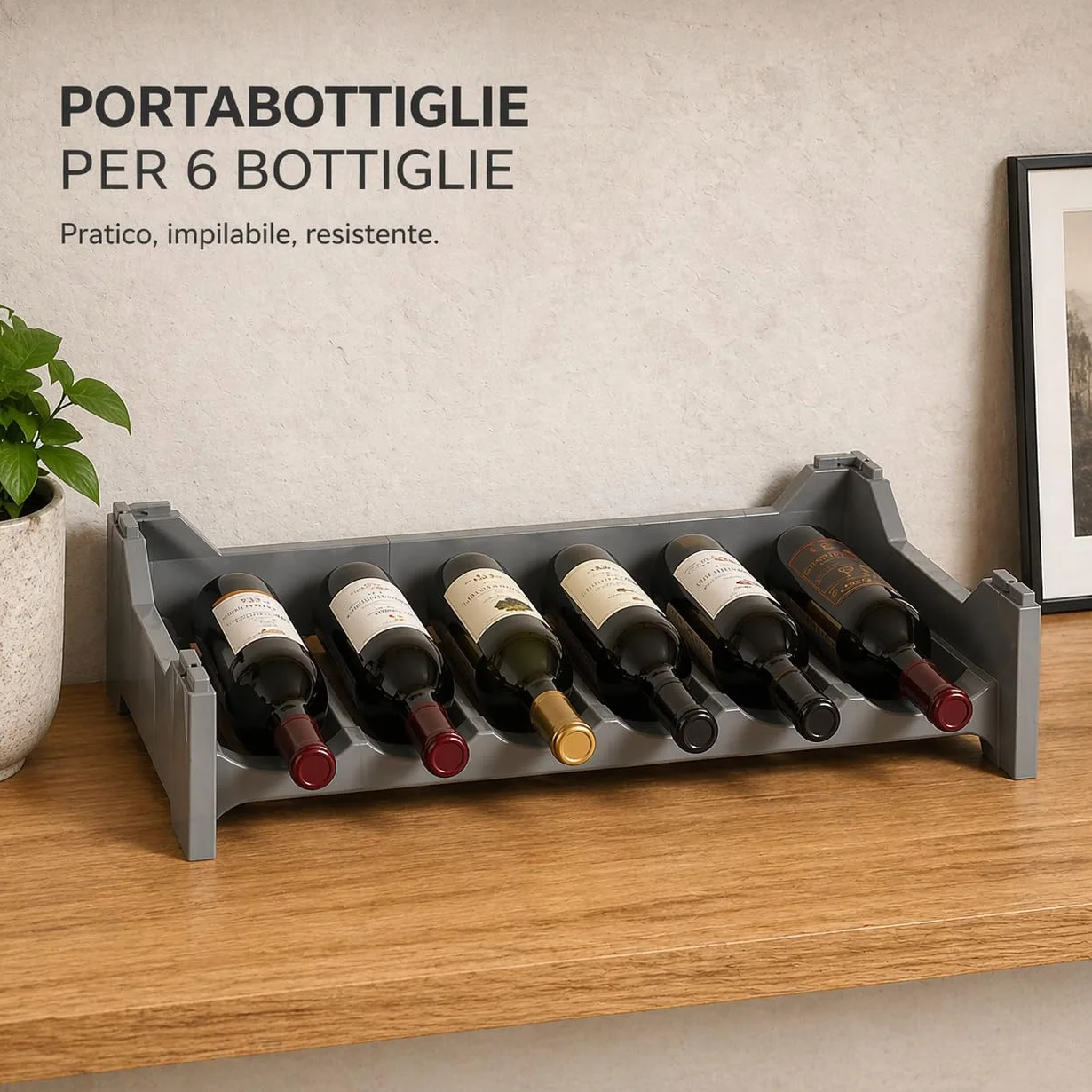 Set Cantinetta Vino Portabottiglie in Plastica Impilabili Lavabile Modulare 6 Argento