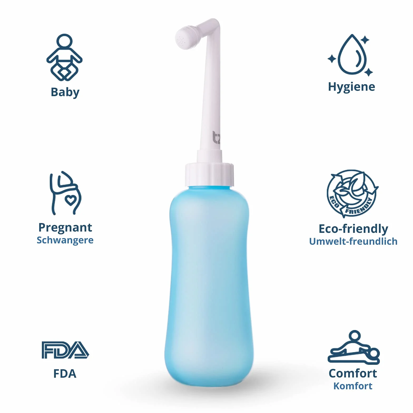 T2 Peri Bottle - Bidet Portatile da Post Parto, Sollievo dal Dolore Perineale - Da 450 ml con Ugello a 60°, Custodia Lavabile - Borsa Ospedaliera Essenziale per la Maternità, Regali per la Neo-Mamma