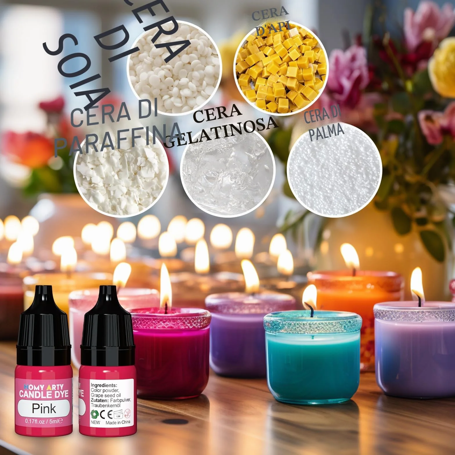 Homy Arty Coloranti per Candele 32 Colori, Fai da Te, Pintura a Base di Olio per Cera, Colorante Liquido Altamente Concentrato