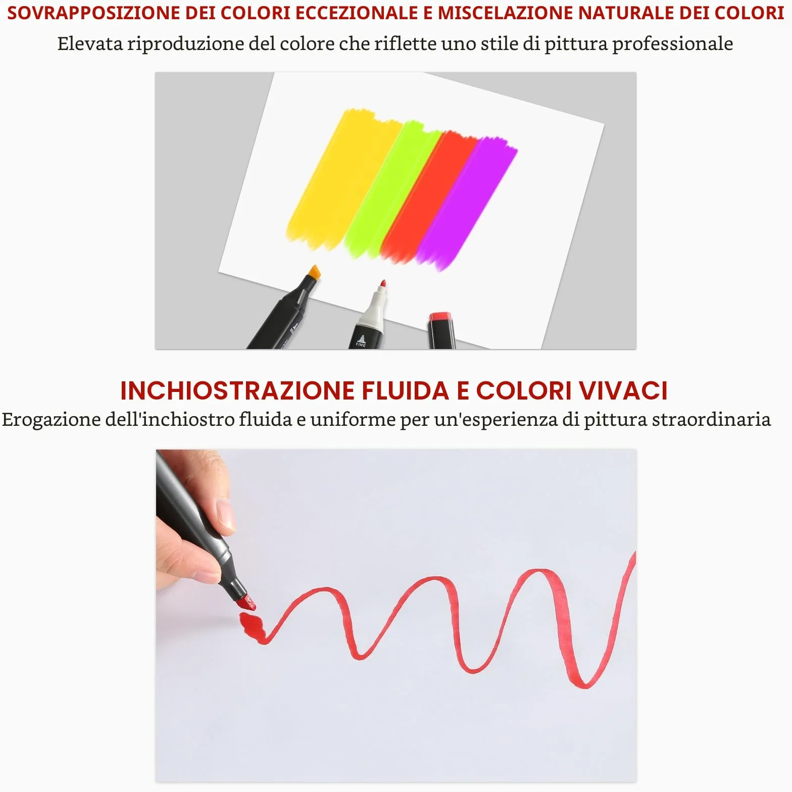 Set di Pennarelli ad Alcool, 48 Colori Doppia Punta, colori a spirito, per bambini e adulti, Graffiti, Chisel Brush, pennarelli acrilici, pennarelli punta grossa, per Schizzi, Disegno, Calligrafia.