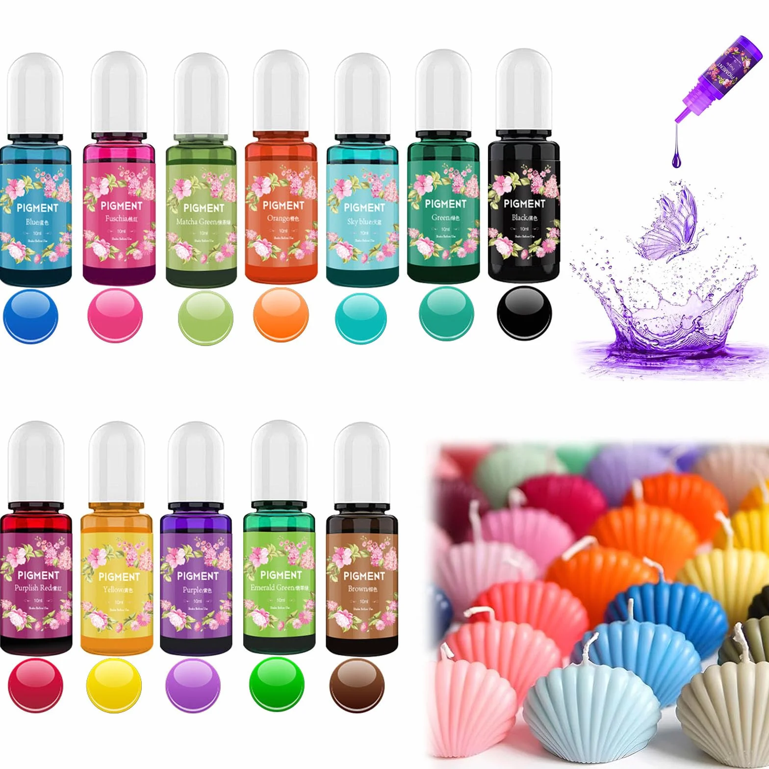 Colorante Liquido per Candele - Set 12 Colori in Cera 10ml per Cera di Soia e d'Api
