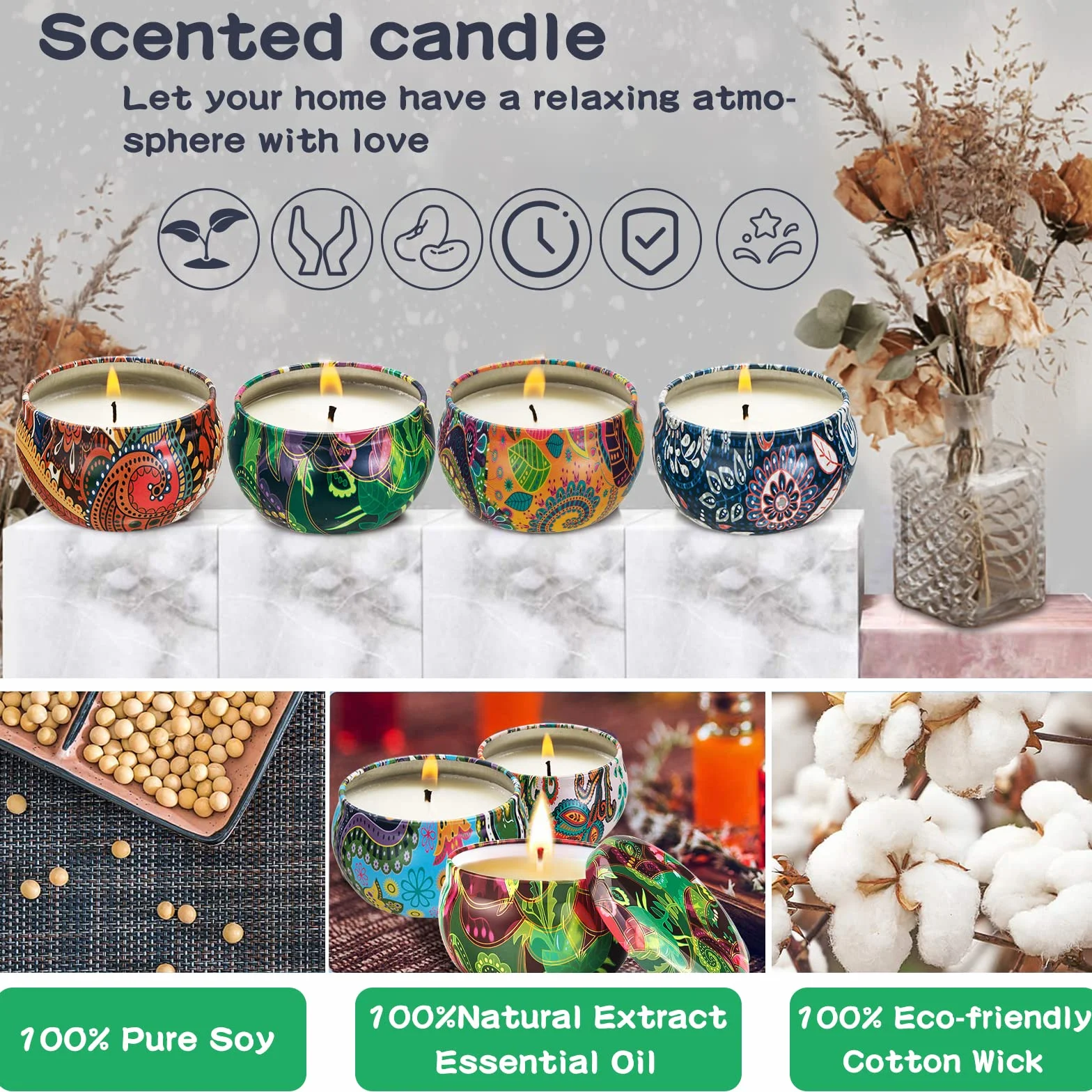 Kit di produzione di candele di cera fai da te, candele fai da te, kit fabbricazione candele profumate, 50 stoppini di candela, 1 vaso di fabbricazione, 8 scatole di vasi, 56 adesivi per