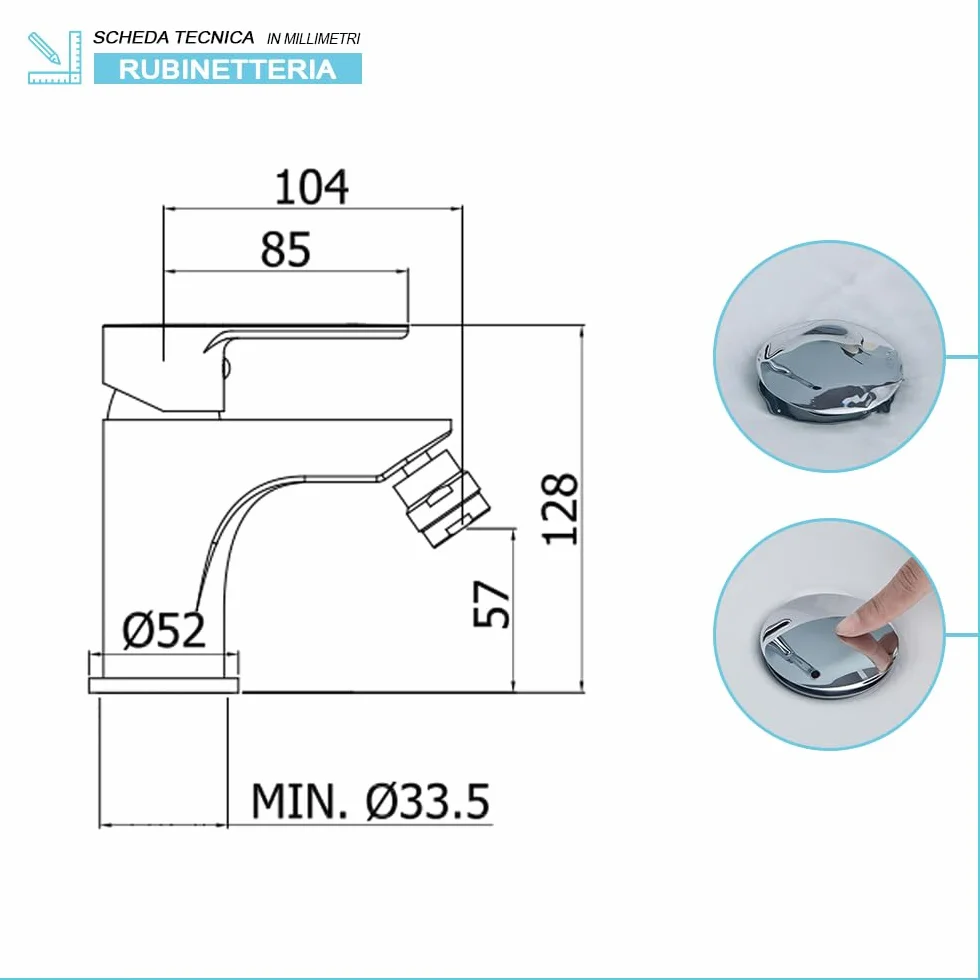 Set miscelatori lavabo alto e bidet con scarico click-clack incluso, in ottone cromato con leva monocomando, ZOE