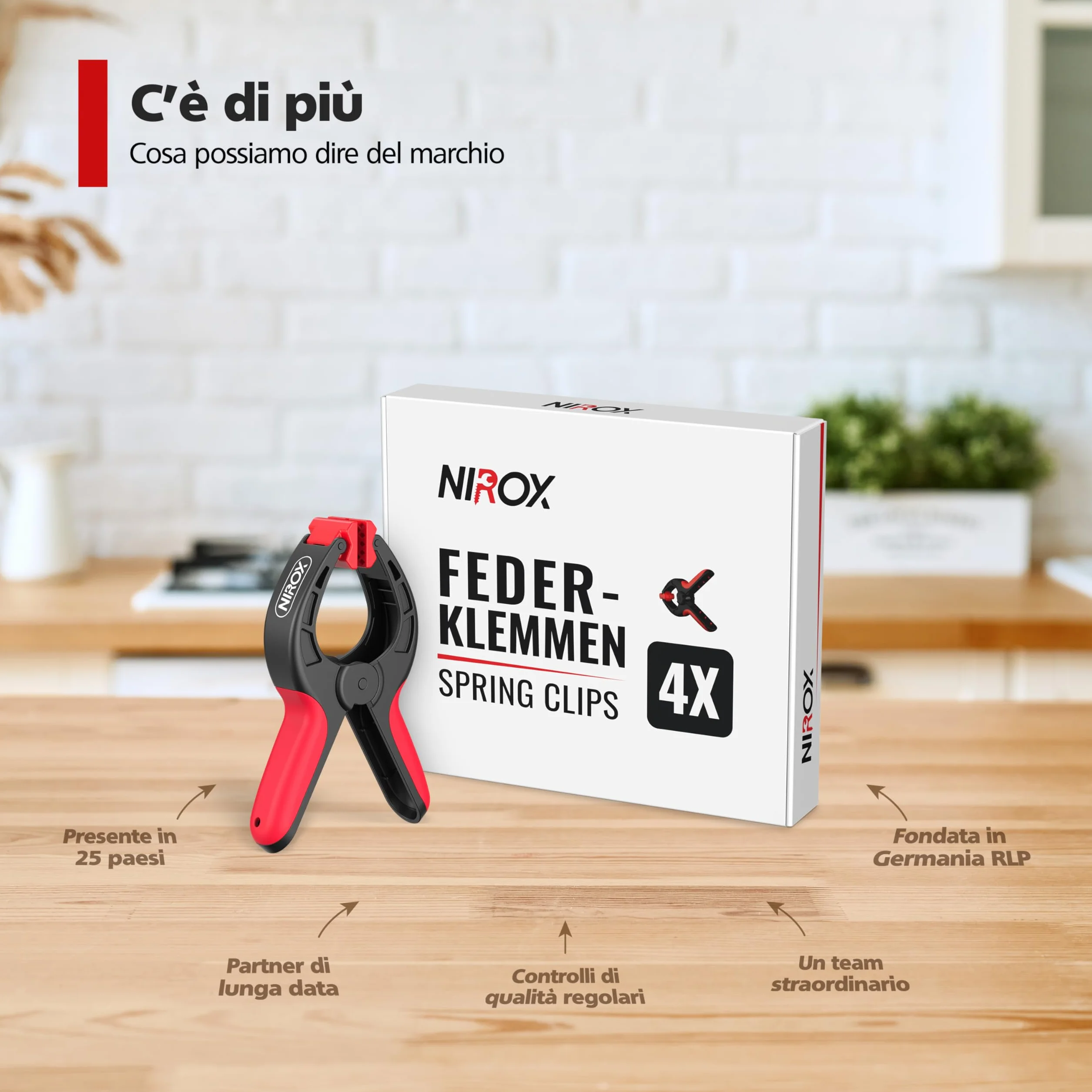 Nirox Set di 4 Morsetti a molla - Morsettiere con ampia apertura - Elevata forza di serraggio della pinza a molla - Morse da falegname con ganascia mobile - Morsetti a tensione