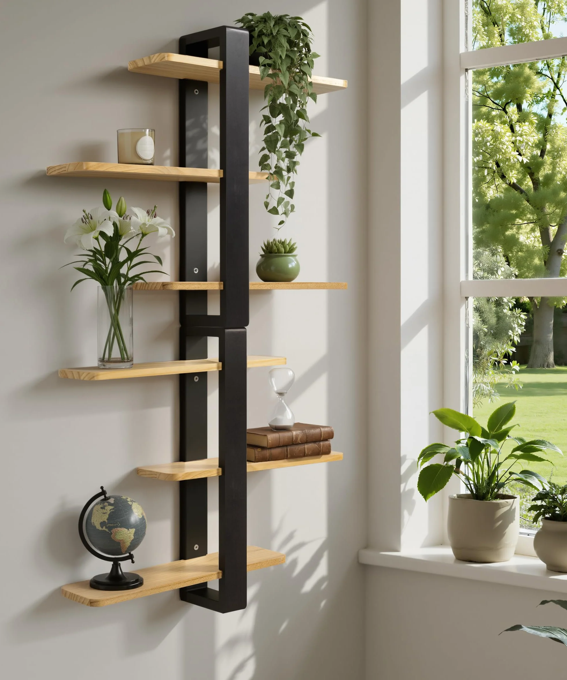 SUMGAR Mensole Sospese in Legno, Mensole Galleggianti, Mensole a Parete più Grandi, Pratici Scaffali Decorativi in Legno Massiccio per Soggiorno Camera da Letto, Ripiani Rimovibili, 50x58cm