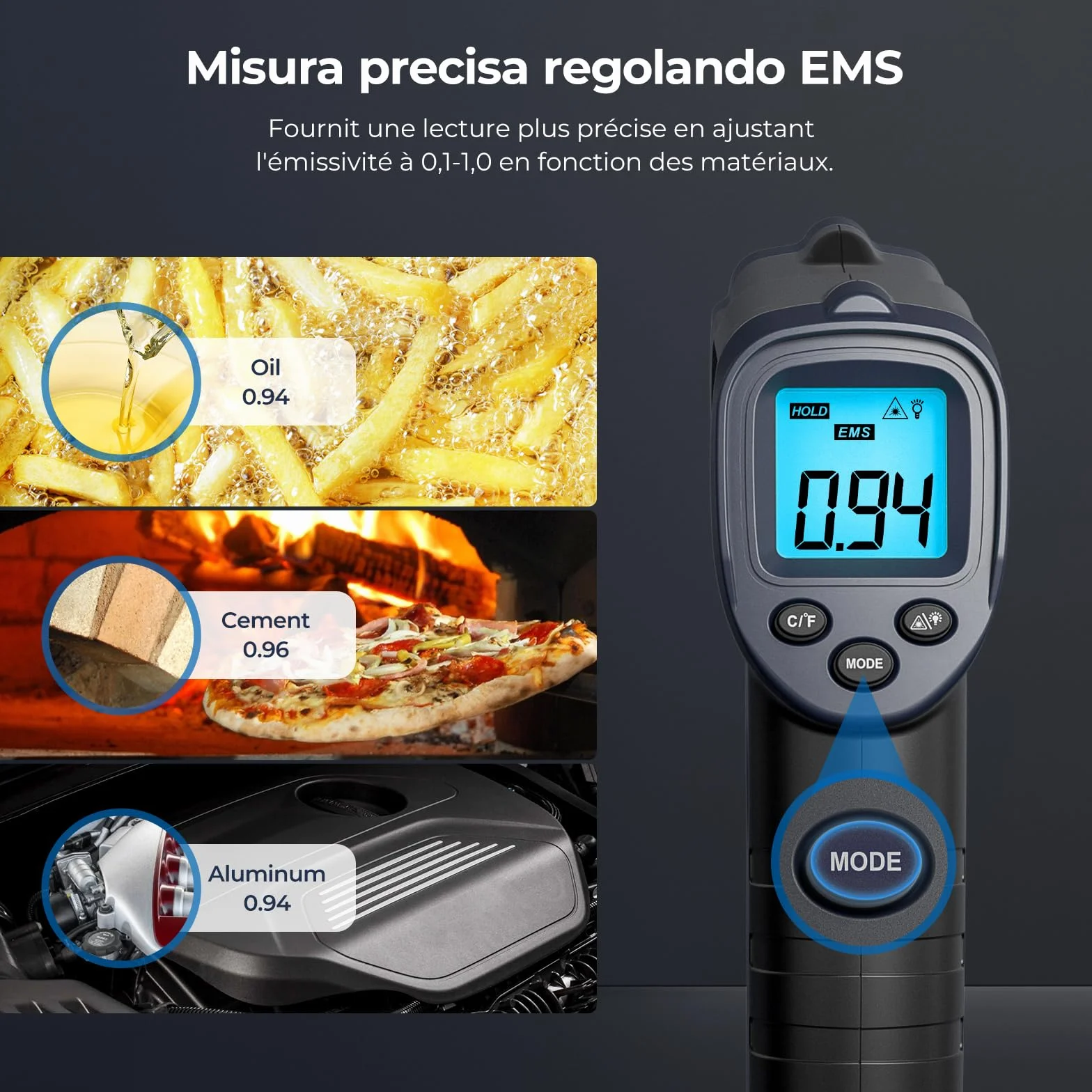 ERICKHILL 600C Termometro a infrarossi -50°C a 600°C Emissività regolabile Laser Senza Contatto LCD retroilluminato