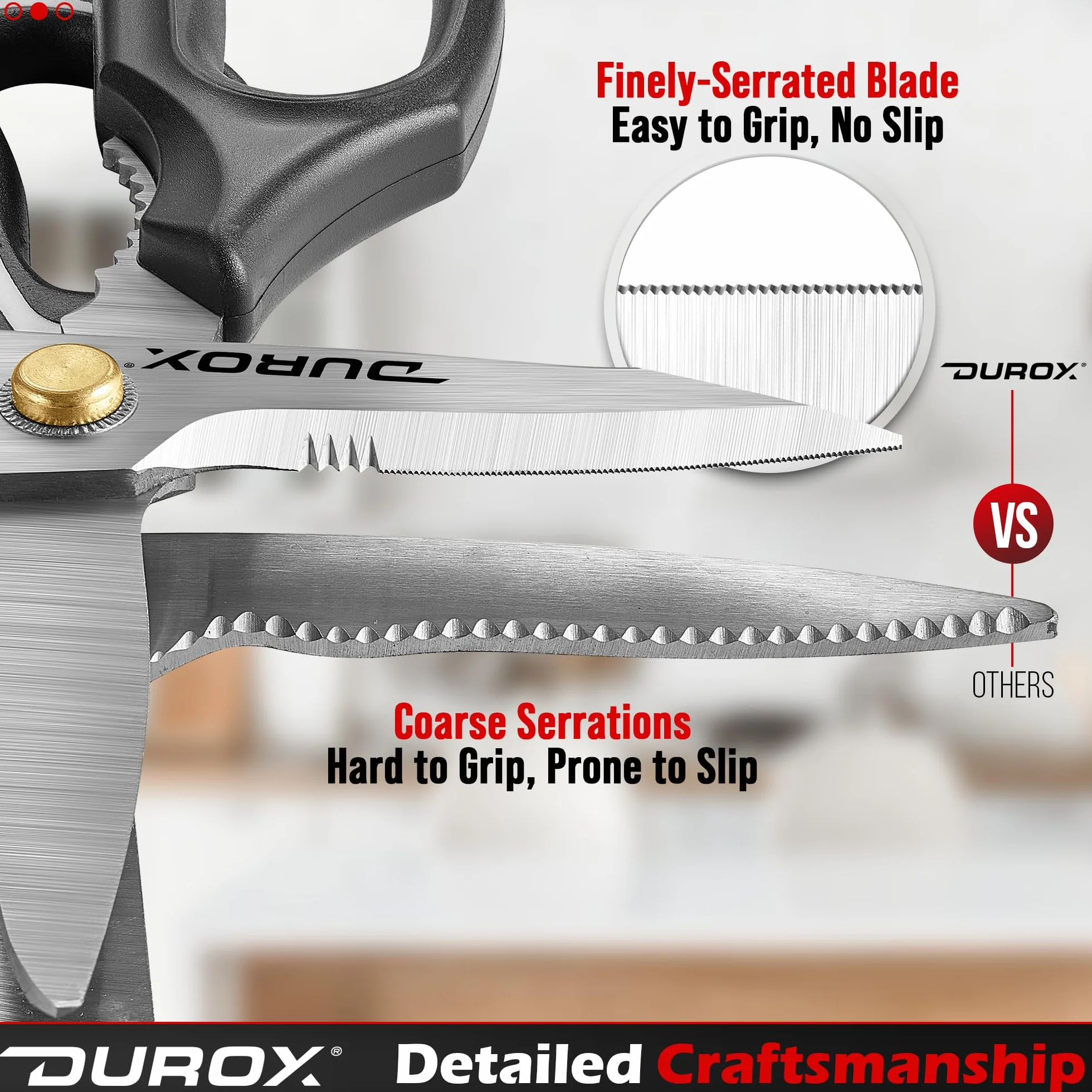 DUROX - Forbici Resistenti, Cesoie per Tappeti, Pelle e Cartone, Forbici Multiuso per Uso Professionale e Domestico, Lame in Acciaio Inox con Cappuccio Protettivo