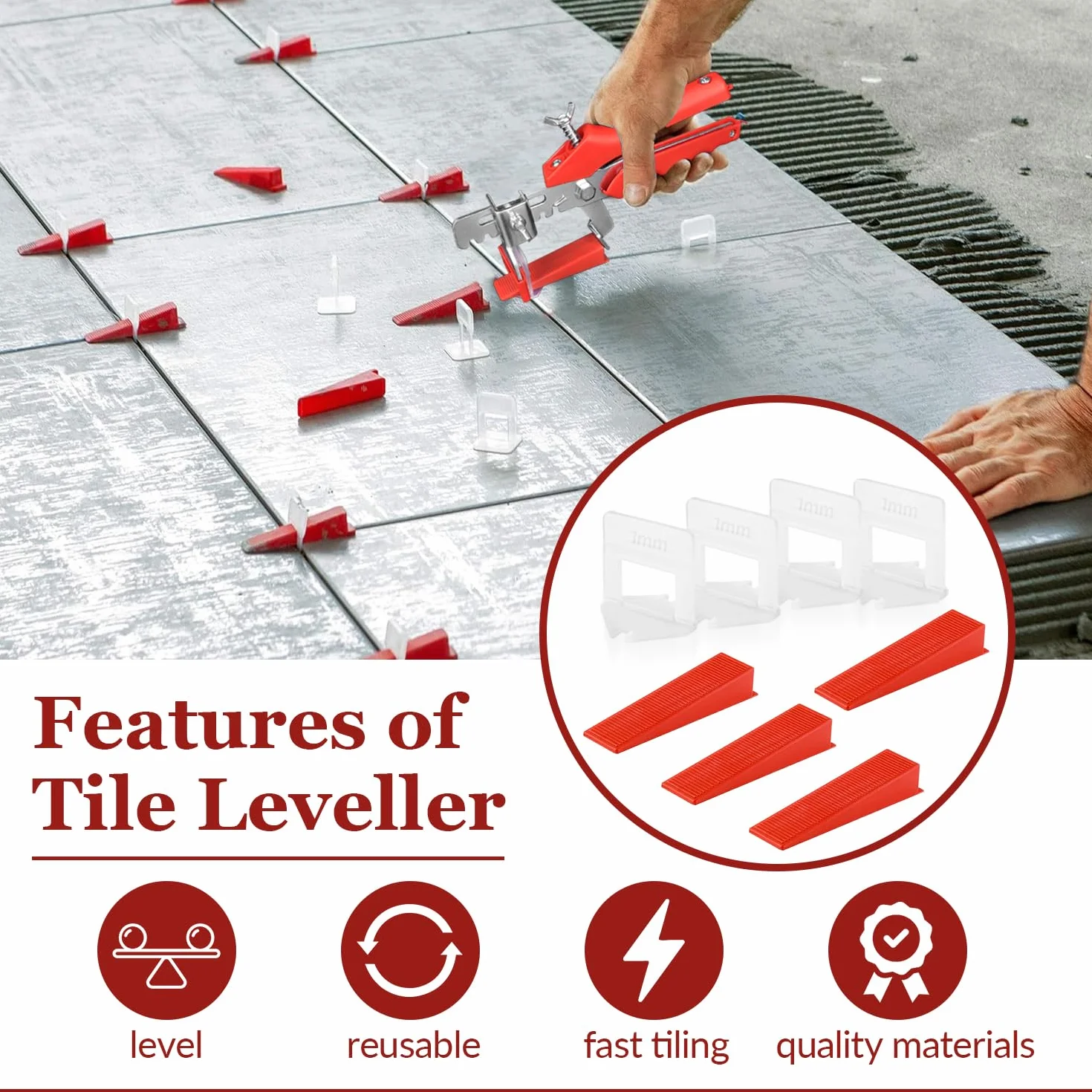 700 Pezzi Croisillon Tile Autolivellante Cuneo Piastrella Croisillon con Base 1mm per Posa Riutilizzabile