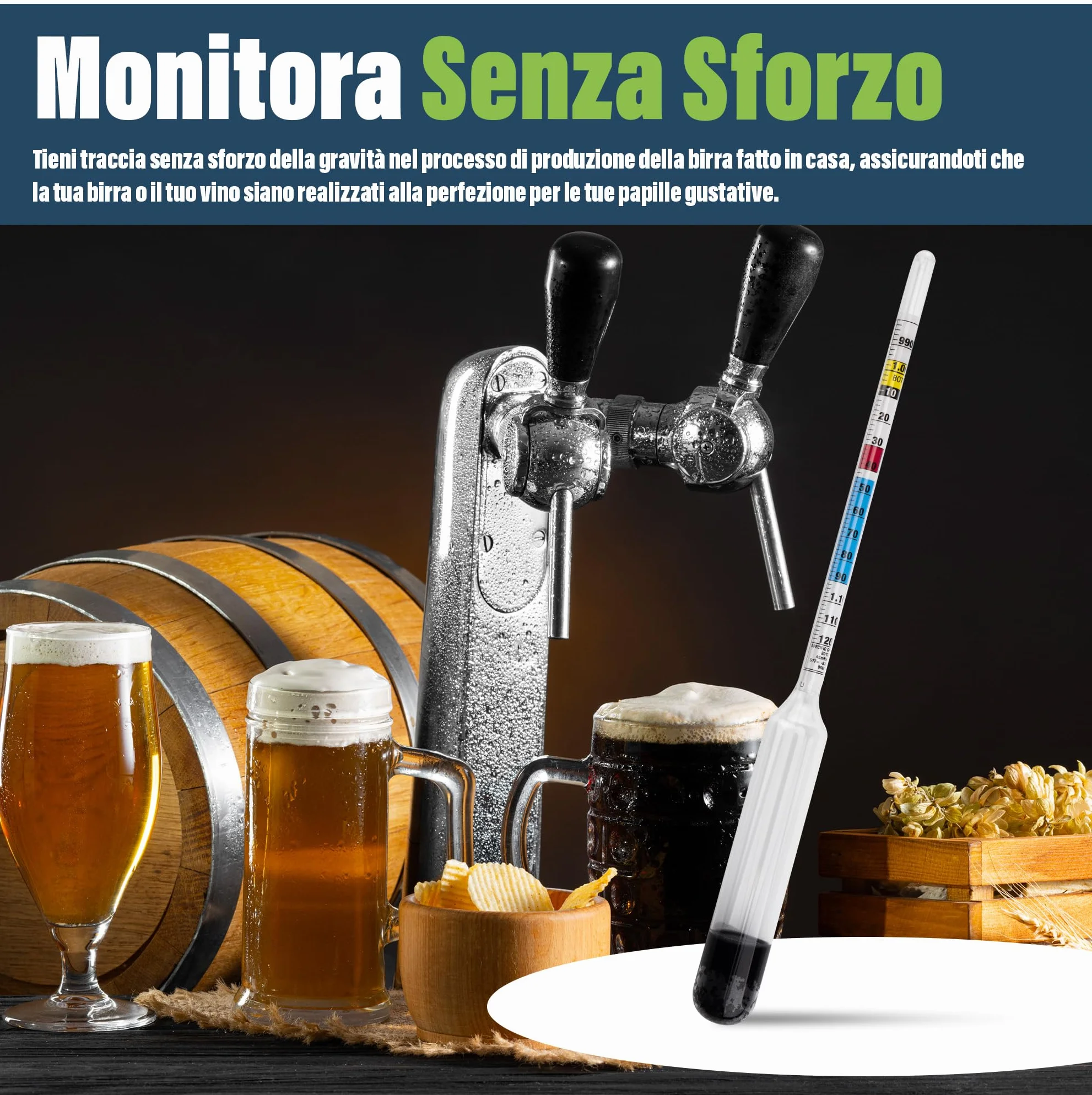Idrometro per Produzione di Birra Fatta in Casa con Contenitore di Campionamento 100mm - Attrezzatura per Vino e Birra