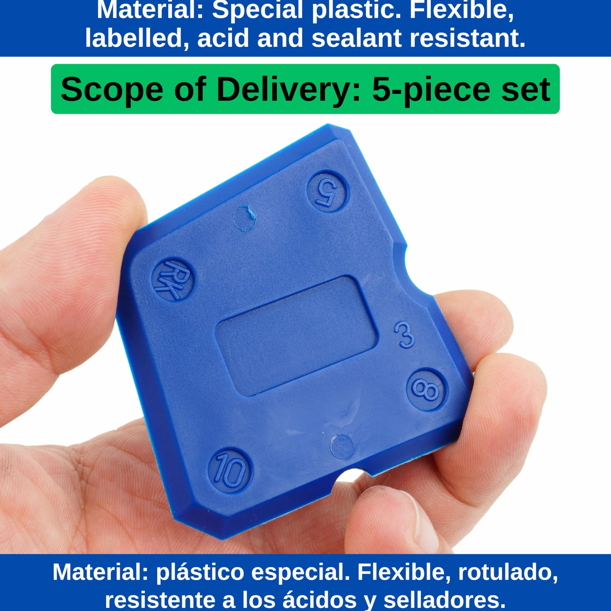 Utensili per rifinire giunti in silicone con istruzioni, Set di 5, attrezzo per silicone sigillante di diverse forme e dimensioni, spatola flexible per sigillare fughe e giunti di cucina e bagno