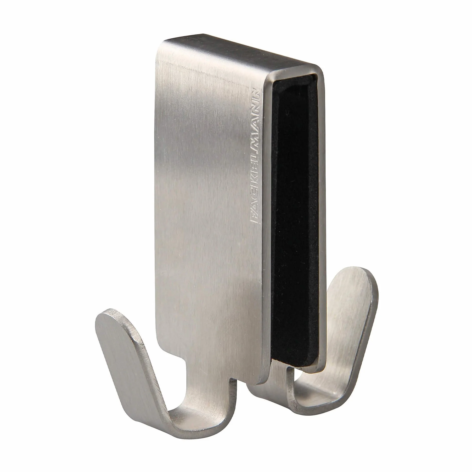 Fackelmann Gancio doppio per box doccia, appendi accappatoio, materiale in acciaio inox, dotato di feltrino interno antigraffio, adatto ai box doccia con spessore standard, dimensioni 7,6 x 6,7 cm