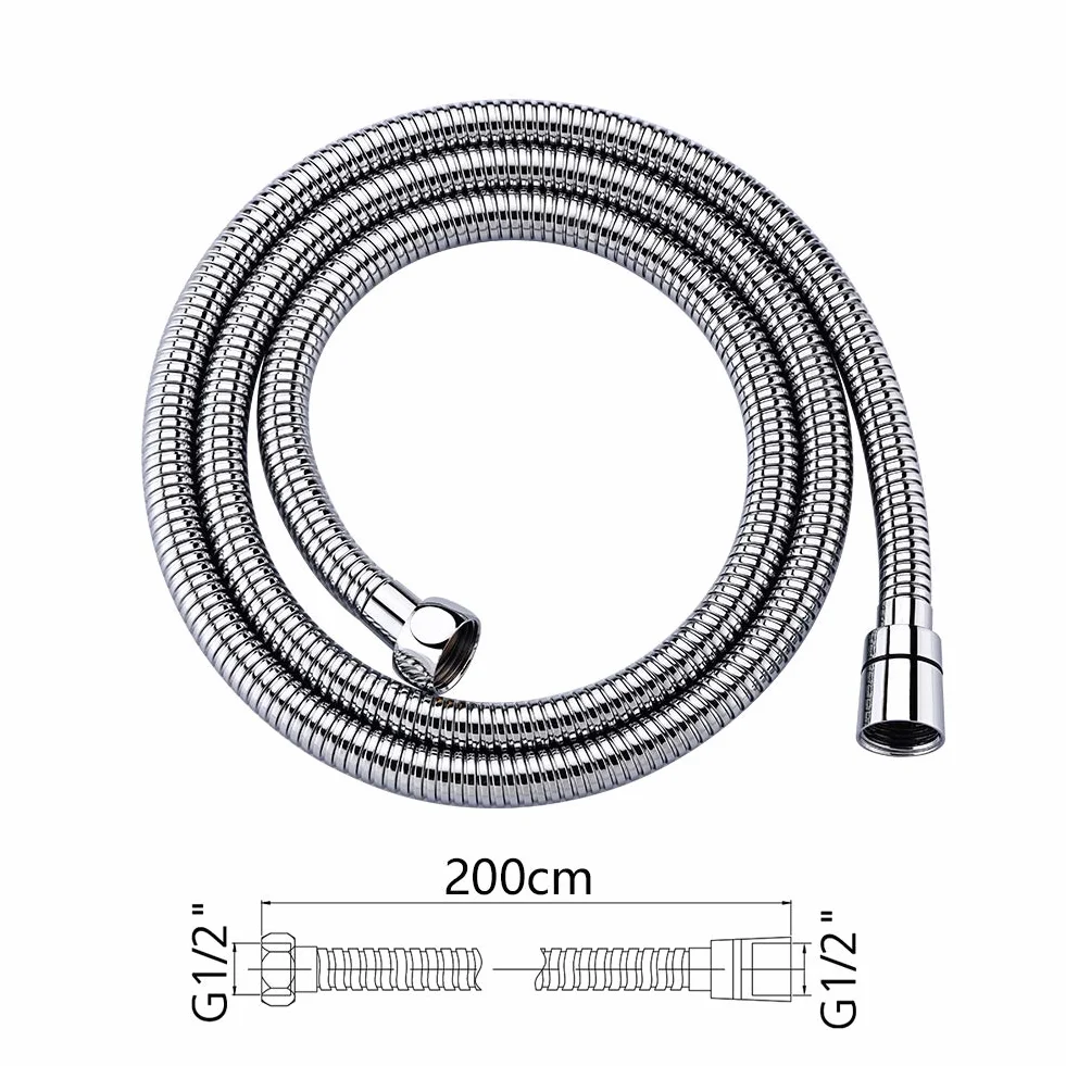 GRIFEMA Tubo Doccia 2 m - Flessibile Doccia in Acciaio Inox (G1/2 pollici, 200 CM) Anti-Piega & Antigoccia, Ricambio Resistente con Connettori in Ottone e Guarnizioni, Finitura Cromata Argento