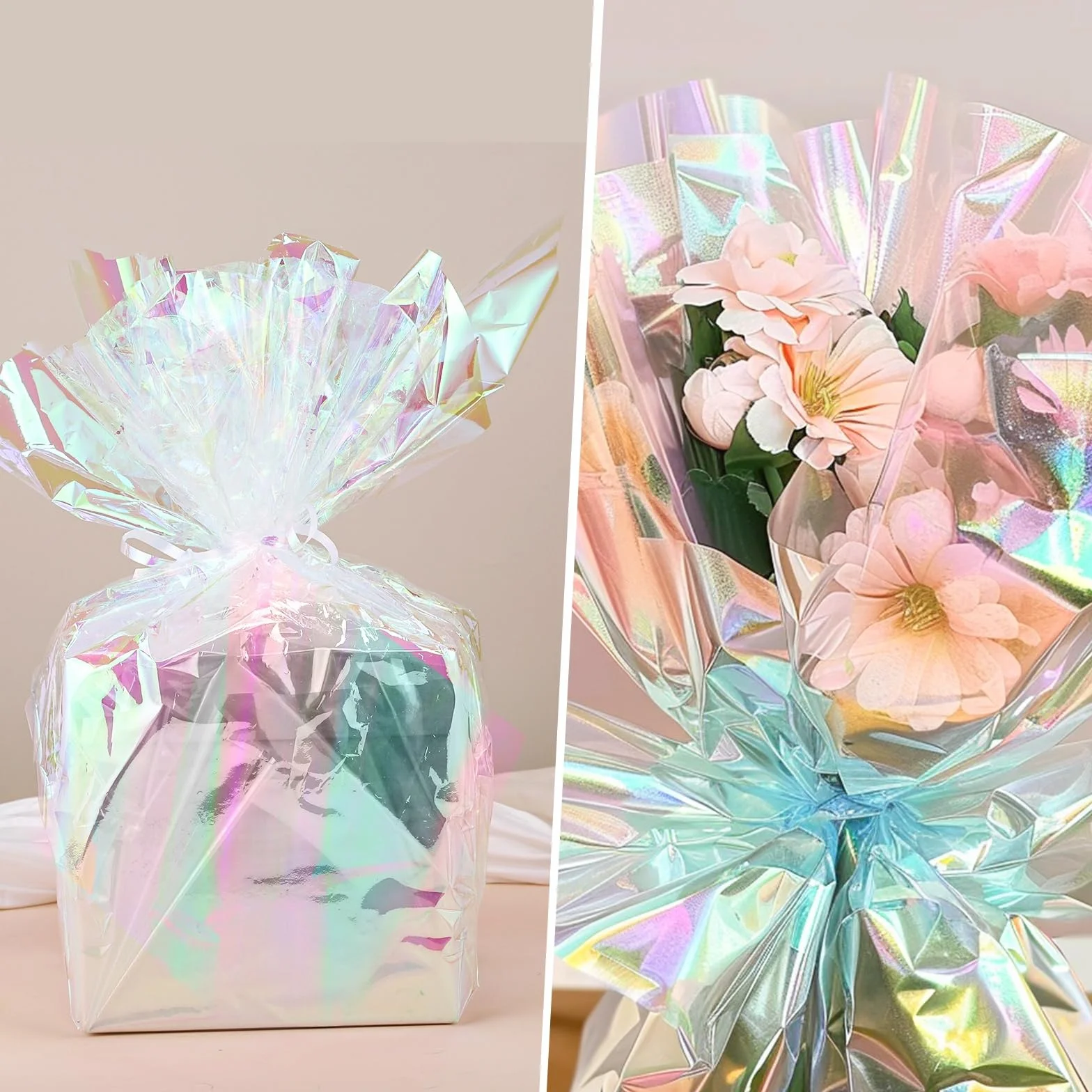 woric Rotolo di cellophane iridescente, 43 cm x 25 m, pellicola regalo colorata per regali, bouquet, cesto regalo, matrimonio