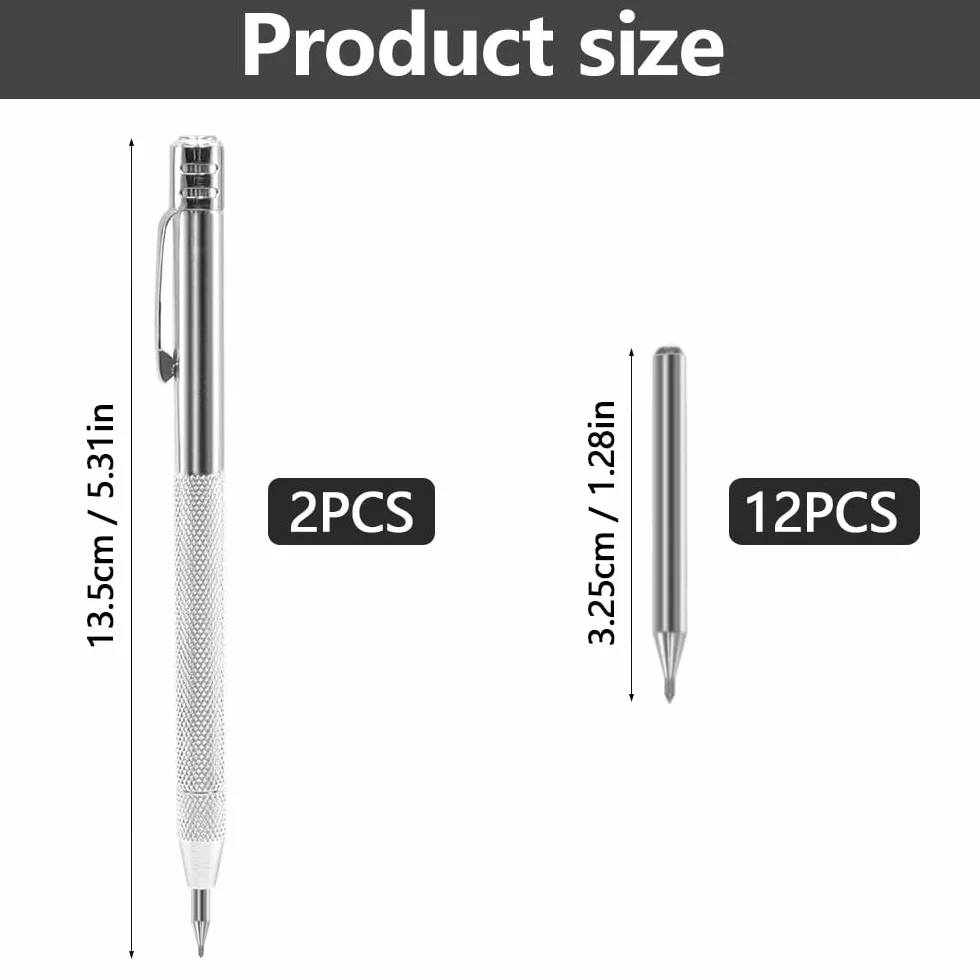 2 Pezzi Penna Carburo di Tungsteno con 12 Punte di Ricambio Strumento Penna Scriba in Metallo Penne con Punta in Tungsteno per Ceramica, Lamiera e Vetro