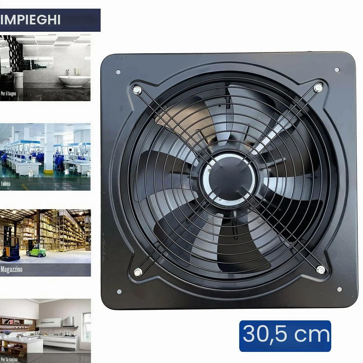 Ventola Aspirazione 300 mm Estrattore Aria Termosifoni Booster Ventilazione Parete Aspiratore Cucina Bagno
