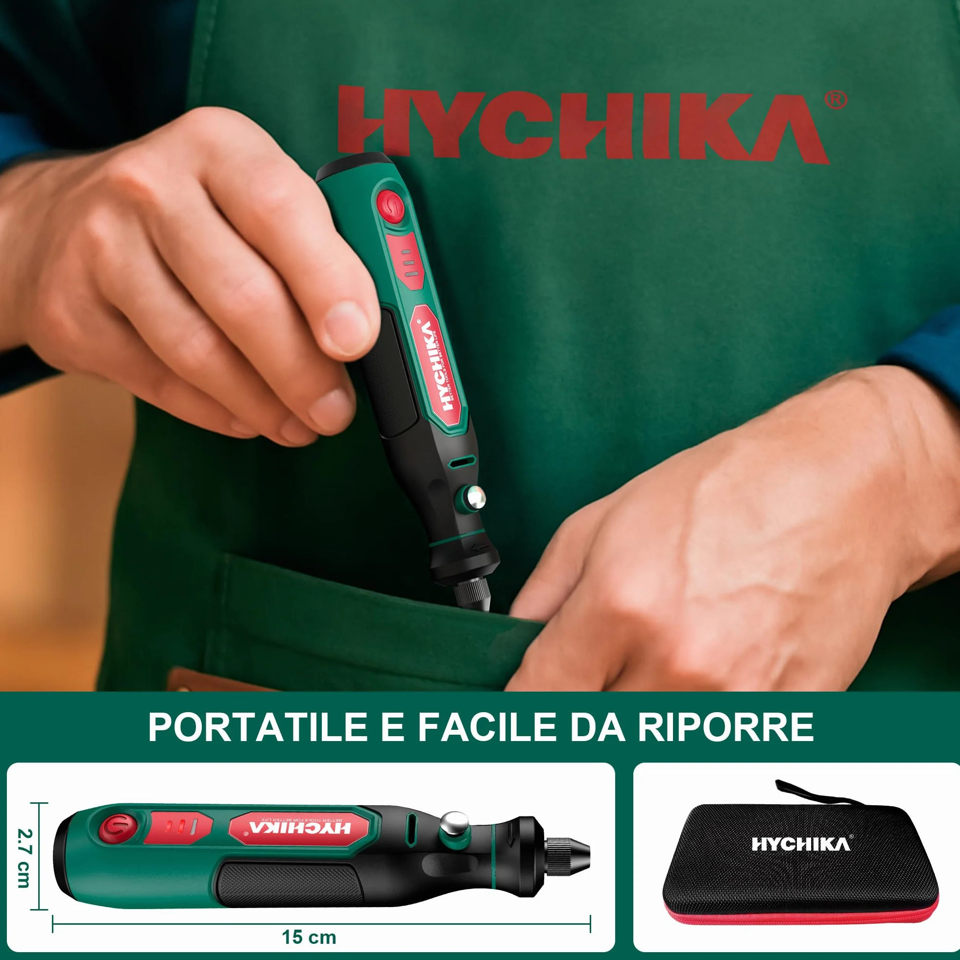 HYCHIKA Mini Trapano 3.6V Utensile Rotante Multifunzione 77 Accessori Foratura Levigatura Lucidatura Incisione Velocità Regolabile Ricarica USB-C DIY