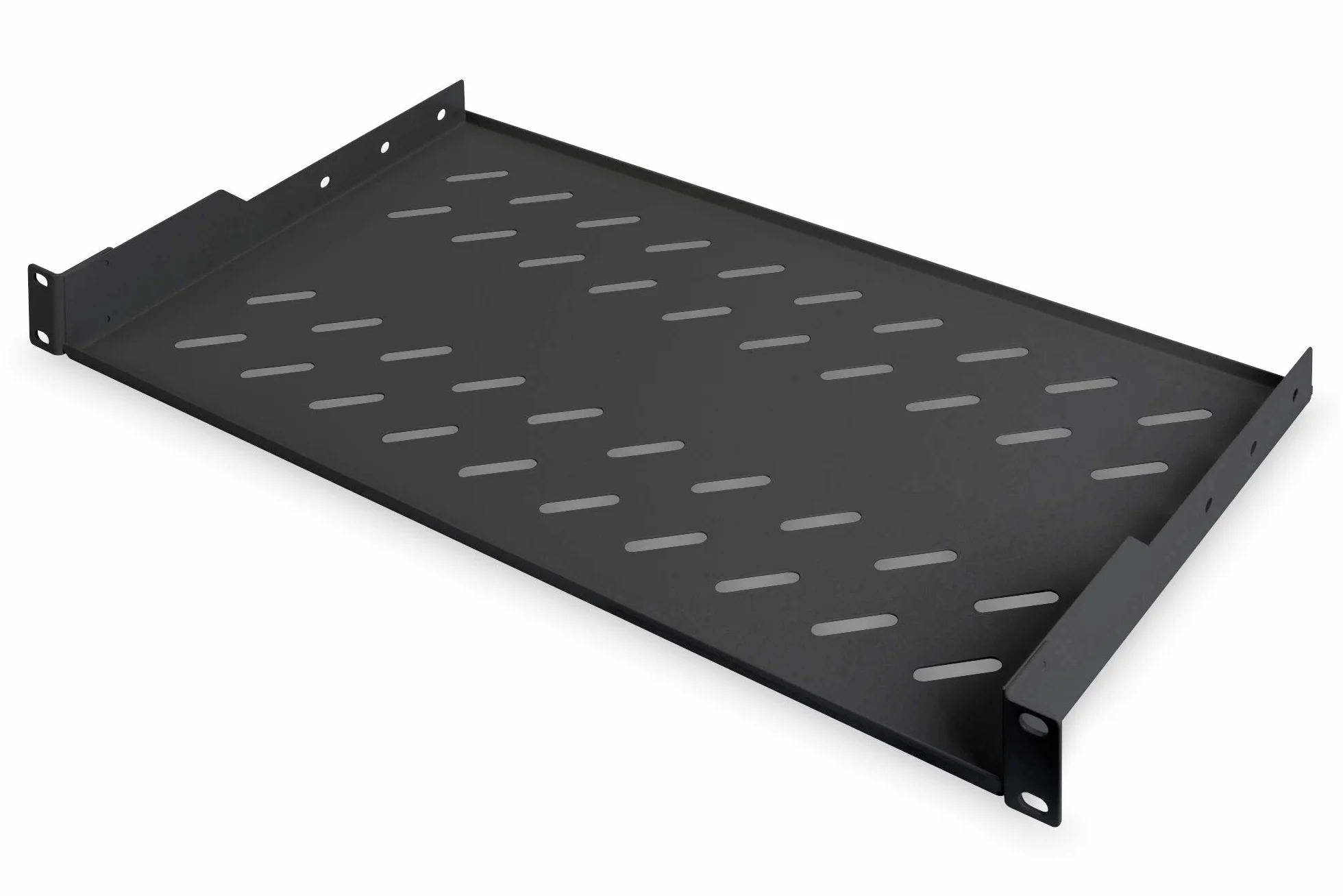 DIGITUS DN-19 TRAY-1-SW, Scaffale per installazione fissa in armadi da 19 pollici, capacità di carico 15 kg, a partire da 450 mm di profondità dell'armadio, 1U, nero