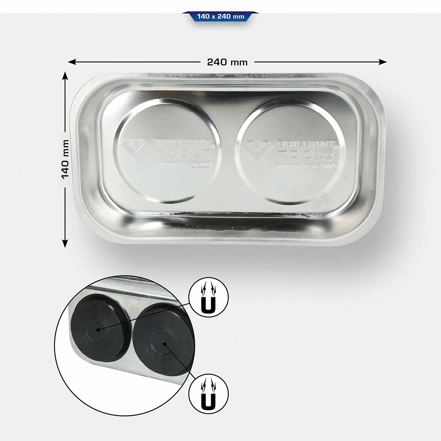 BRILLIANT TOOLS BT691165 Vassoio magnetico / vaschetta in acciaio inox, 140 x 240 mm [Powered by KS TOOLS]