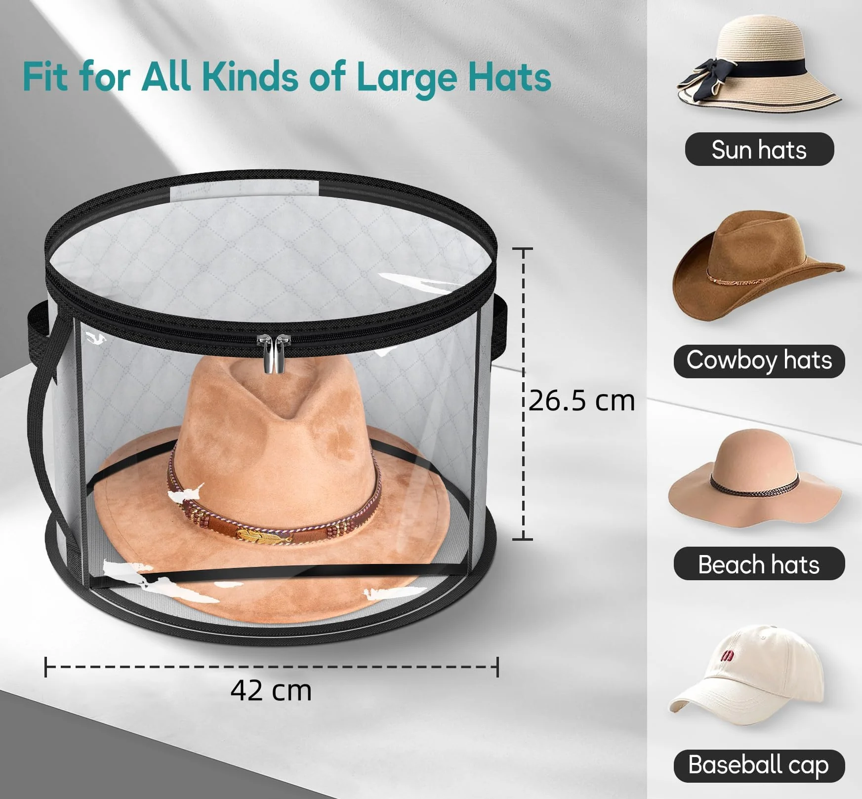 Portacappelli Trasparente per 7 Cappelli, Custodia da Viaggio Grigio 2 Pezzi