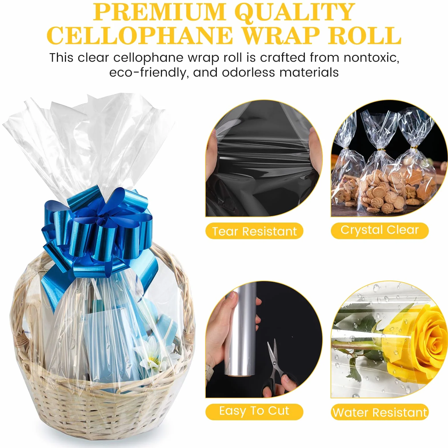 43 CM x 30 M, 3 Mil Cellophane per Imballaggio, Carta Regalo Rotolo, Sacchetti Trasparenti per Confezioni, Ideale per Bouquet di Fiori, Cesti Regalo, Decorazioni per Feste e Progetti DIY (1, 43cm)