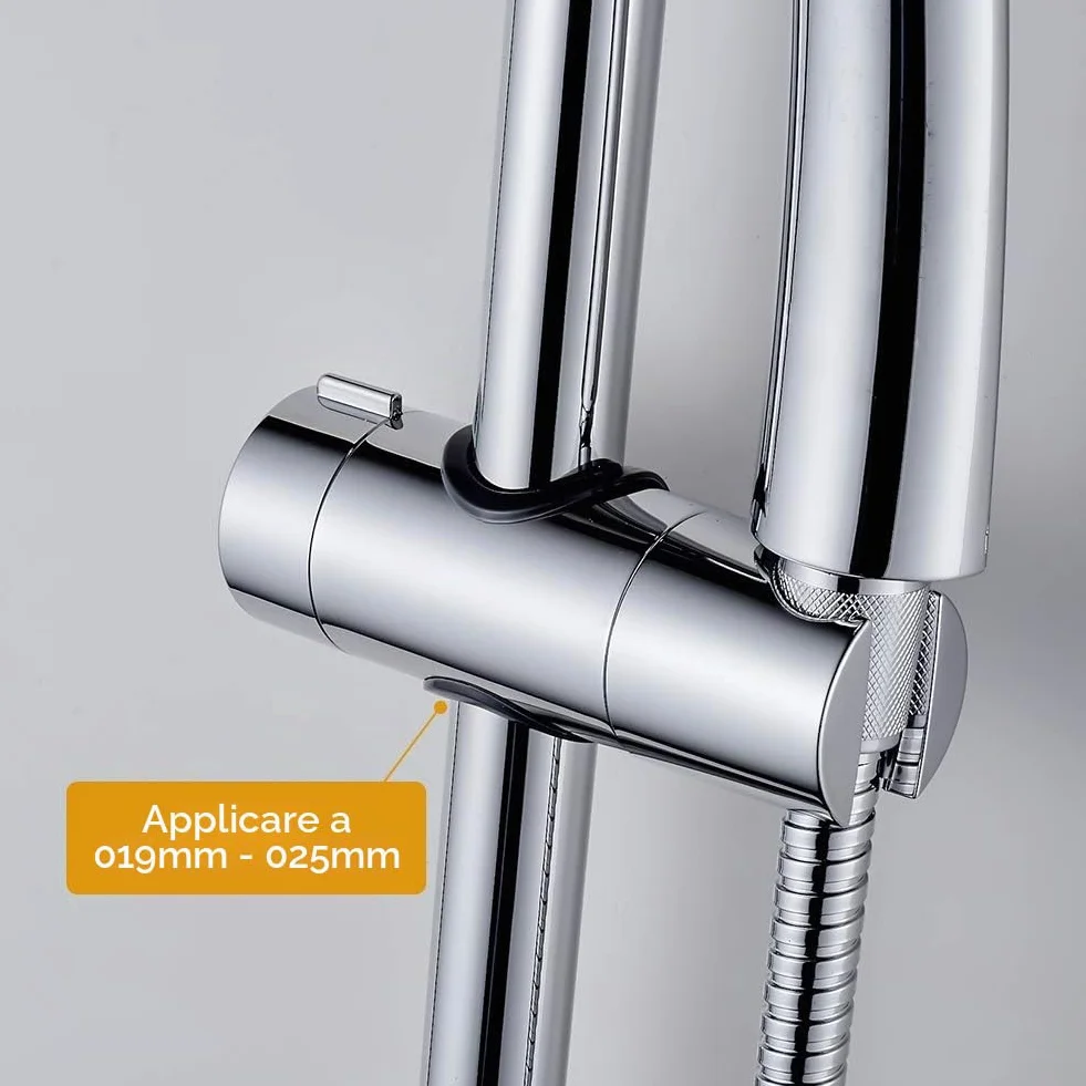 Ibergrif M20404 Supporto Soffione Doccia per Barra per Saliscendi, Regolabile Ricambio Porta per Doccetta, 18-25 mm, ABS, Cromo, Argento