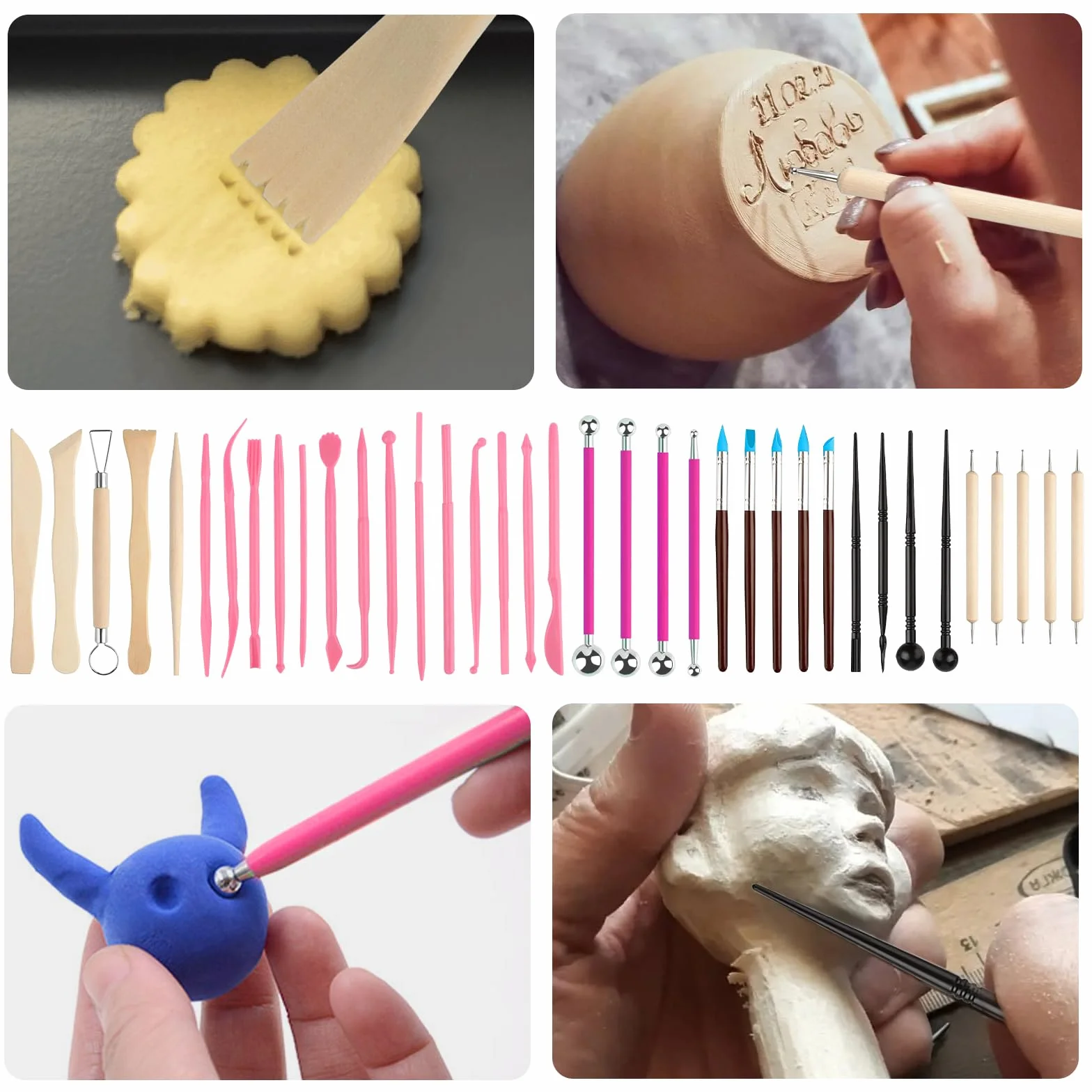 Strumenti Argilla，Kit Ceramica，Attrezzi Ceramica,38Pezzi Strumenti con Borsa Portatile，Attrezzi Ceramica,Sculpting Tool ，per Scultura in Argilla e Cake Torta Design，Fai da Te Artistico