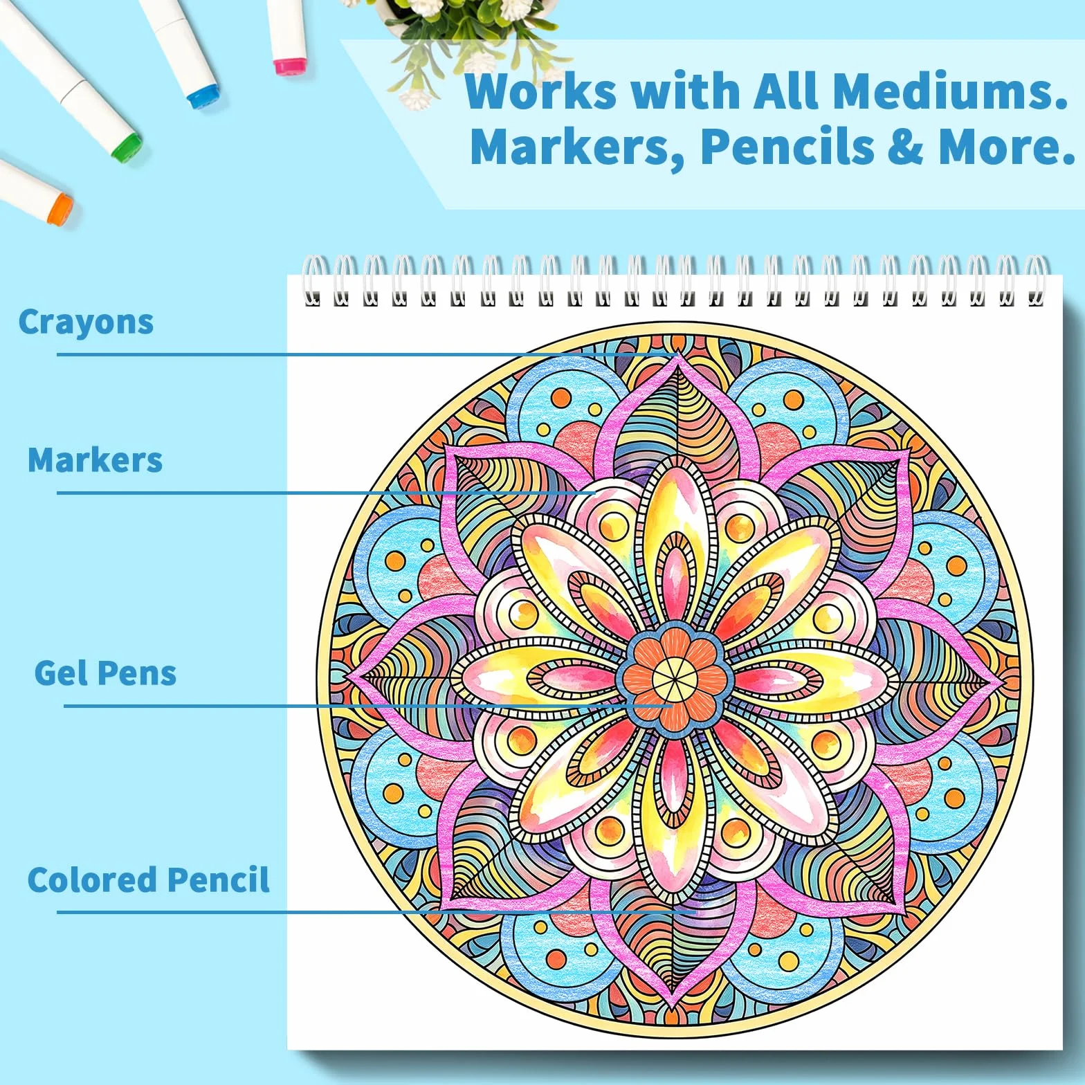Elfew Mandala Libro da Colorare per Adulti, Con 35 Mandala Libro da Colorare per Adulti, Album Mandala da Colorare Carta Premium per Adulti, Rilassanti e Antistress, Rilegatura a Spirale(21.5x21.5CM)