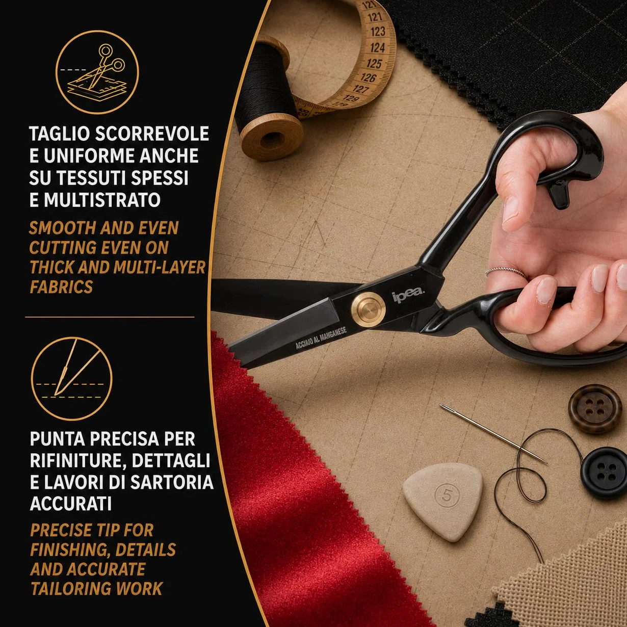 Forbici da Sarta 21 cm Acciaio al Manganese Lame - Forbice da Sarto per Taglio Tessuti