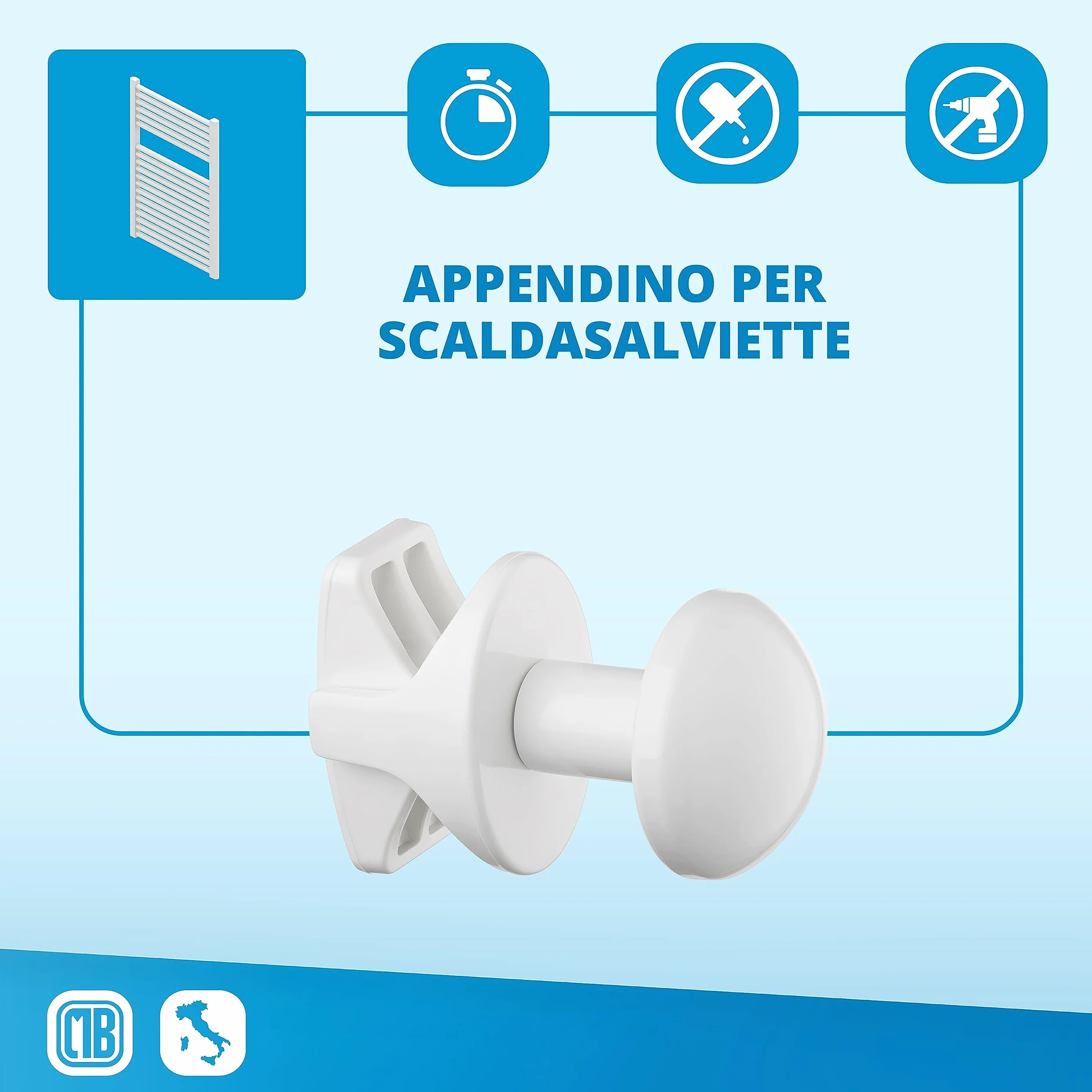 LH Coppia handy grip porta salviette da termosifone senza foro per bagno autoavvitanti al termoarredo scaldasalviette - made in italy