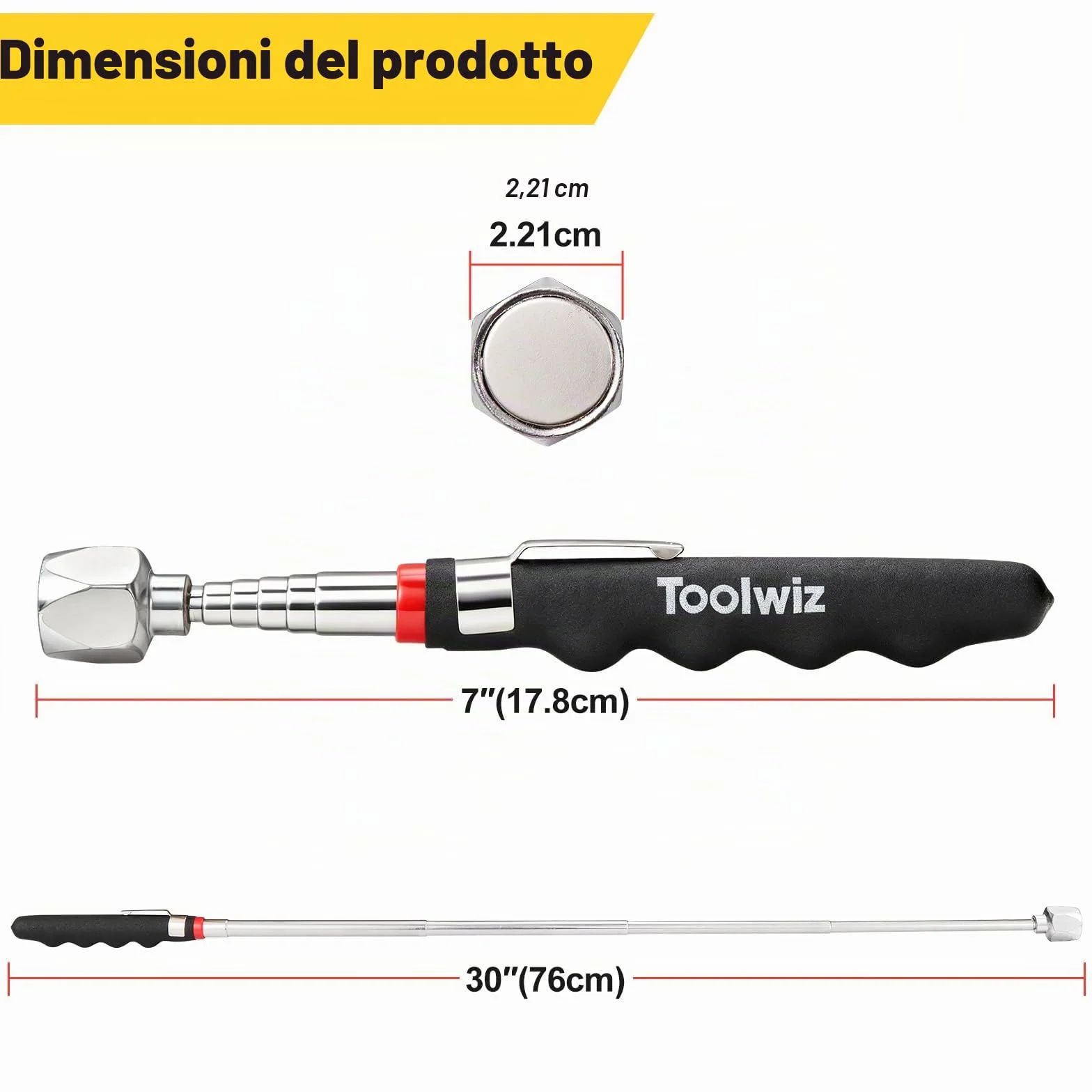 Strumento Magnetico per Pickup - 16 LB Bastone Telescopico in Acciaio Inossidabile Estende da 18 cm a 80 cm, Strumento di Raccolta Magnetico Telescopico per Recupero di Oggetti Metallici