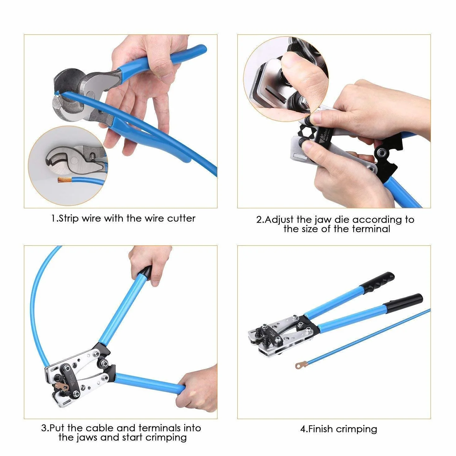 TOPWAY Pinza a Crimpare 6-50 mm² + 240 mm Tagliacavi + 60 PCs kit di Terminali per Cavi, Strumento di Crimpatura Elettricisti per Terminali per Cavi per CU AL Terminale 4164346