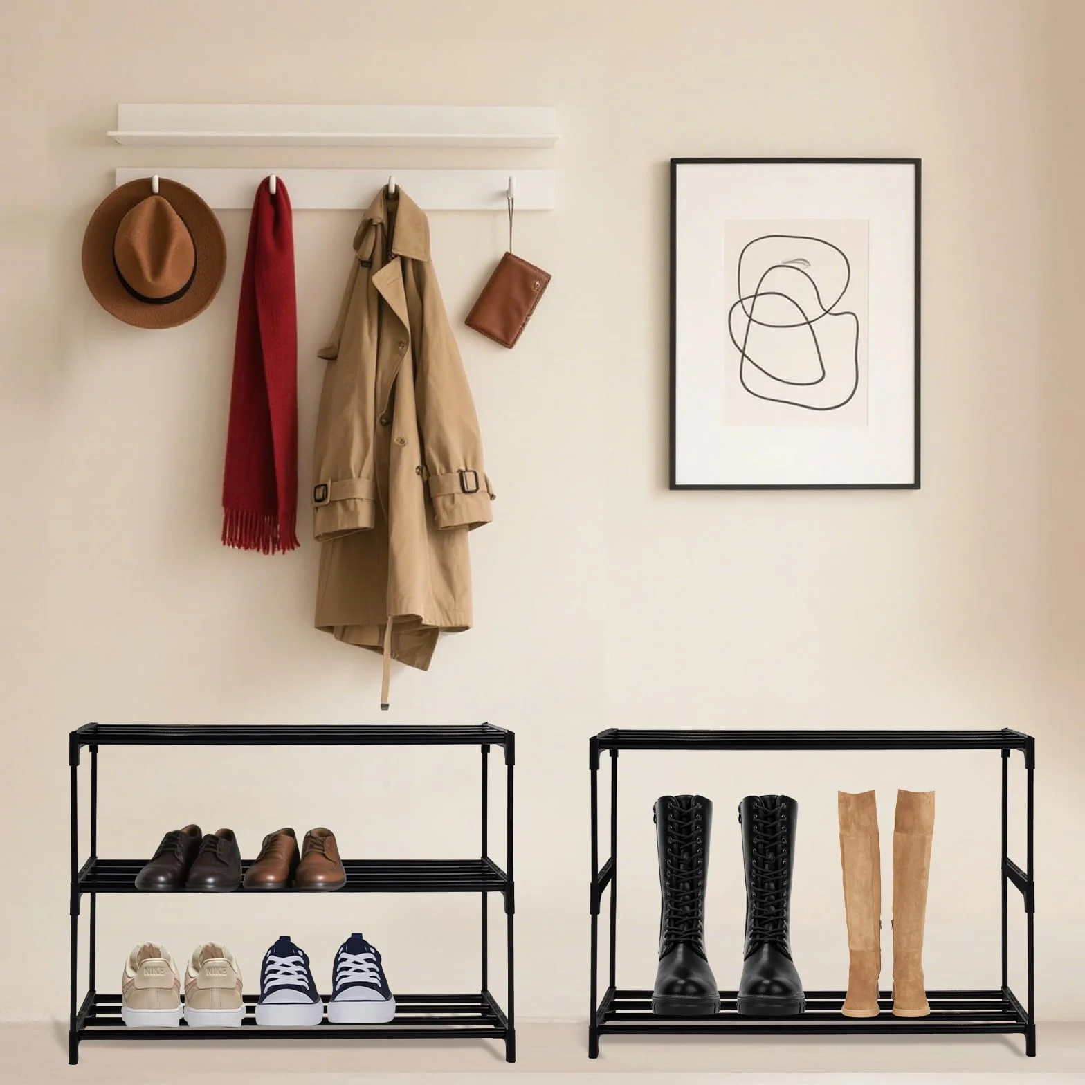 Scarpiera Ingresso a 3 Livelli, Scarpiera Piccola Portascarpe da Armadio Organizer Scarpe Salvaspazio in Metallo Slim Shoe Rack per Soggiorno Corridoio Camera da Letto, Nero