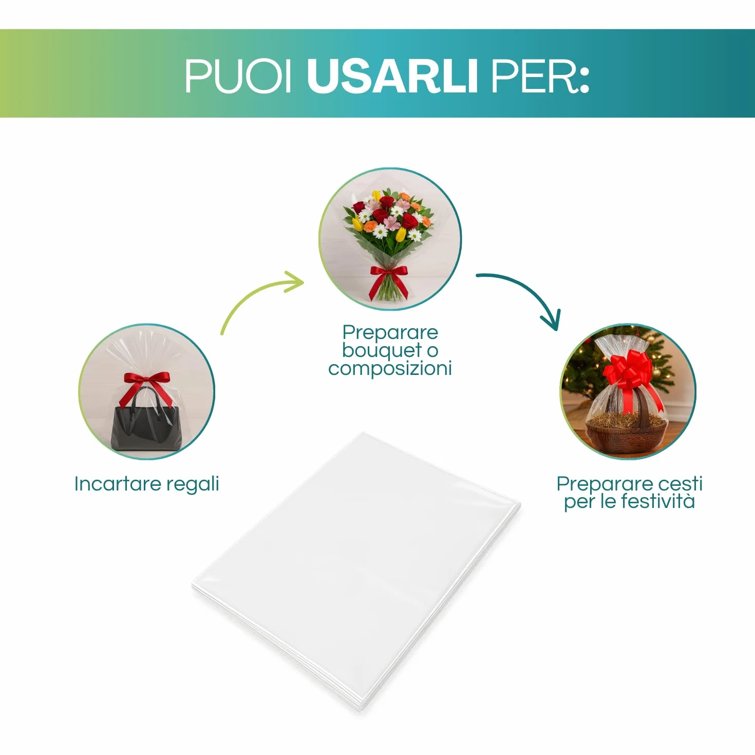 VIRSUS Fogli Cellophane Trasparente per Confezioni 100 x 130 Carta Cesti Trasparente, per confezioni regalo, Feste, Eventi (50)