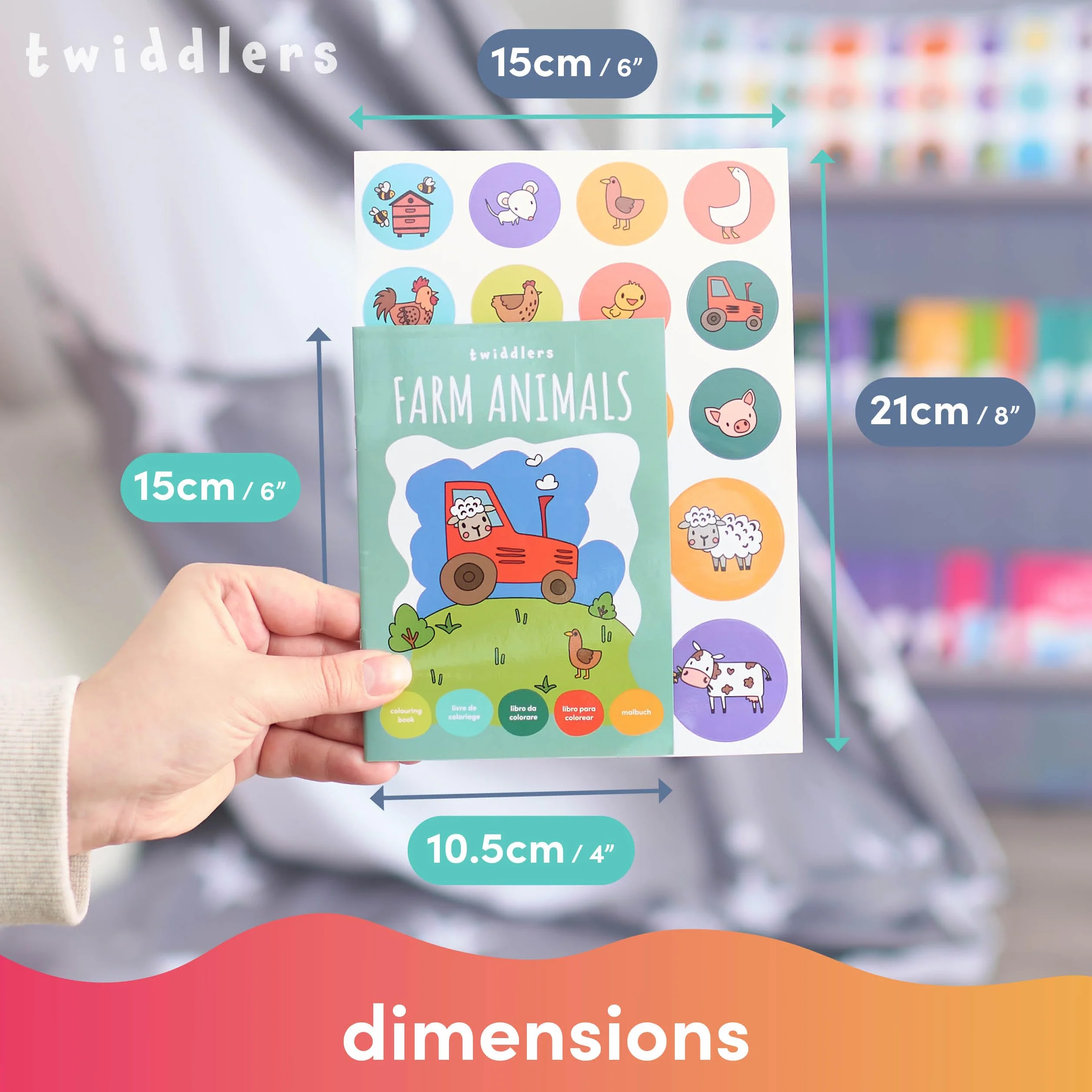 THE TWIDDLERS 24 Mini Libri da Colorare per Bambini A6 Animali della Fattoria con Adesivi