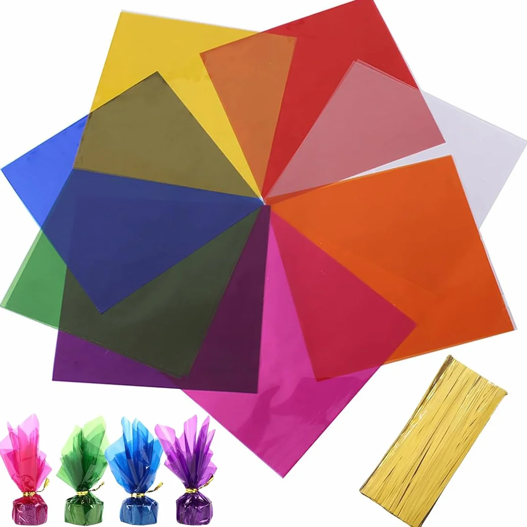 KIRZAX 80 fogli di cellophane, 8 colori diversi, carta trasparente per dolci, fai da te, arte, artigianato, decorazione