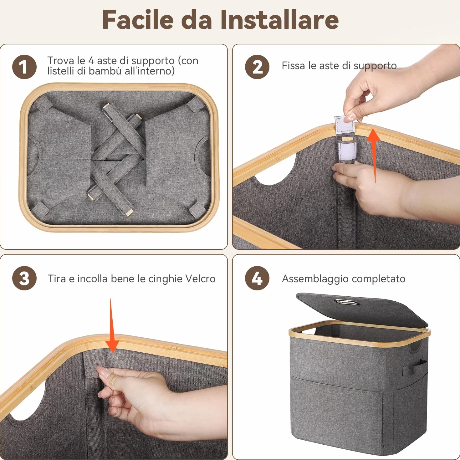 OUSFOT Cesto Portabiancheria Sporca 50L, Cesta Panni Sporchi con Grandi Tasche Anteriori e una Robusta Maniglia, Impermeabile Laundry Basket Per Armadi a Muro, Camere da Letto, Lavanderie, Bagno