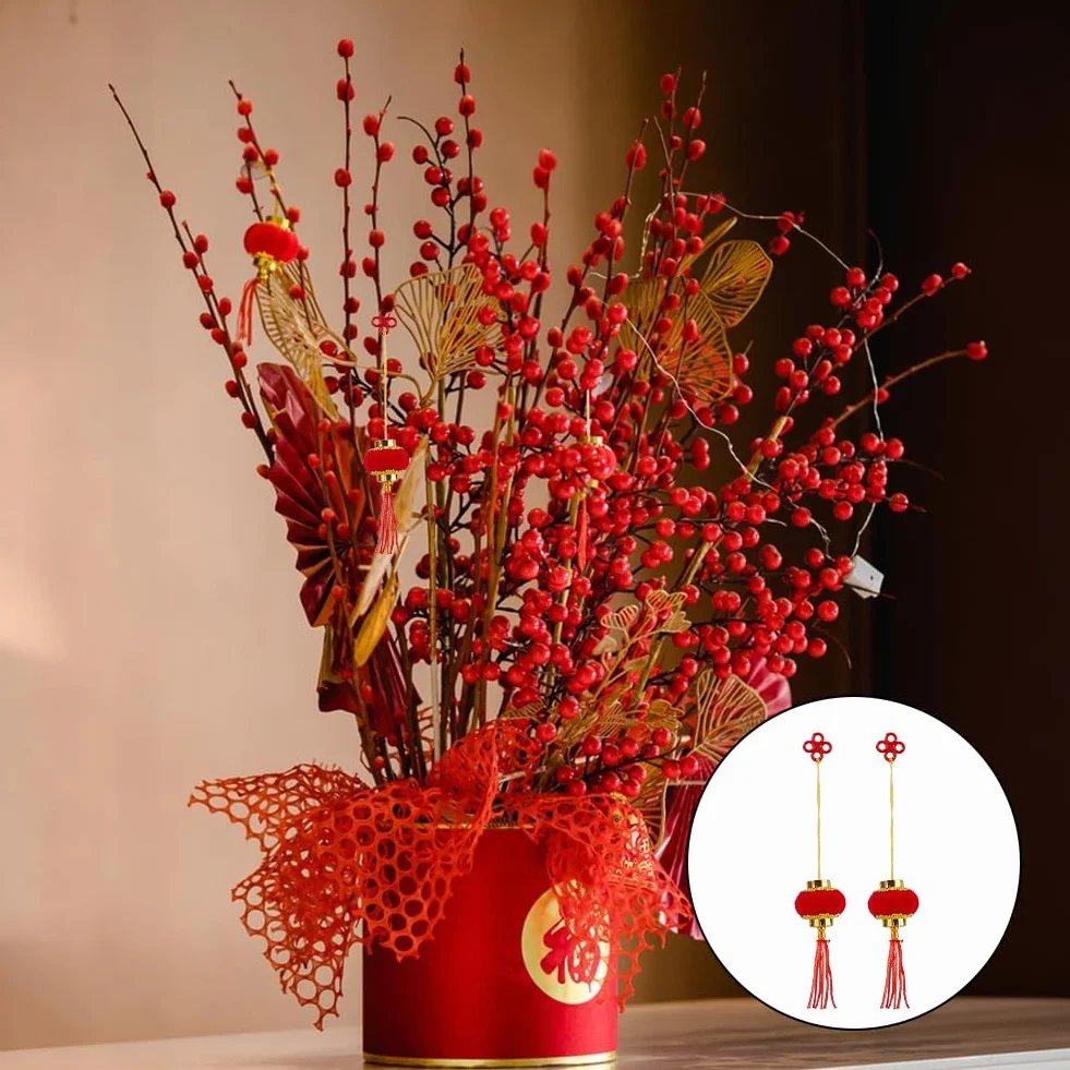 SUPERFINDINGS Set di 2 60 decorazioni cinesi per Capodanno, 31 mm, mini lanterne rosse in velluto, decorazione per Capodanno, matrimoni, feste, ufficio, casa, albero, decorazione esterna