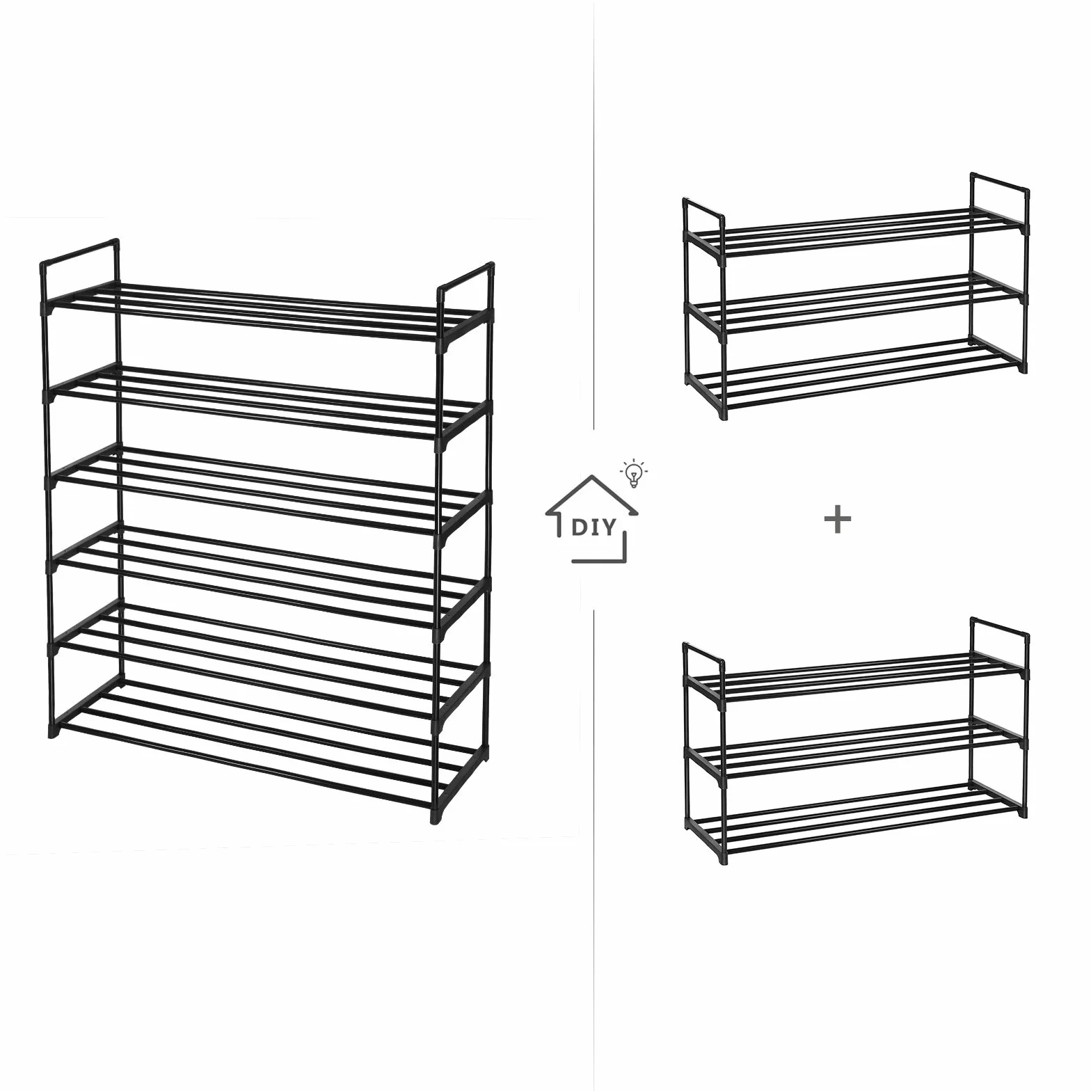 SONGMICS Scarpiera a 3 Ripiani Set di 2 Scaffale Portascarpe in Metallo Impilabile 30 x 92 x 54 cm Nero LSA06BK