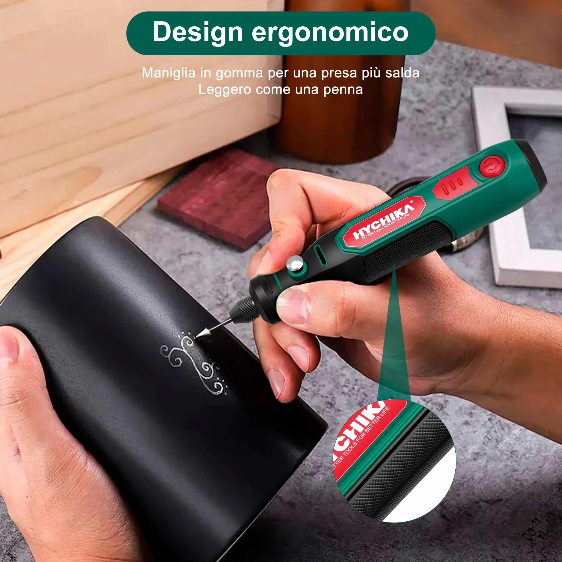 HYCHIKA Mini Trapano 3.6V Utensile Rotante Multifunzione 77 Accessori Foratura Levigatura Lucidatura Incisione Velocità Regolabile Ricarica USB-C DIY