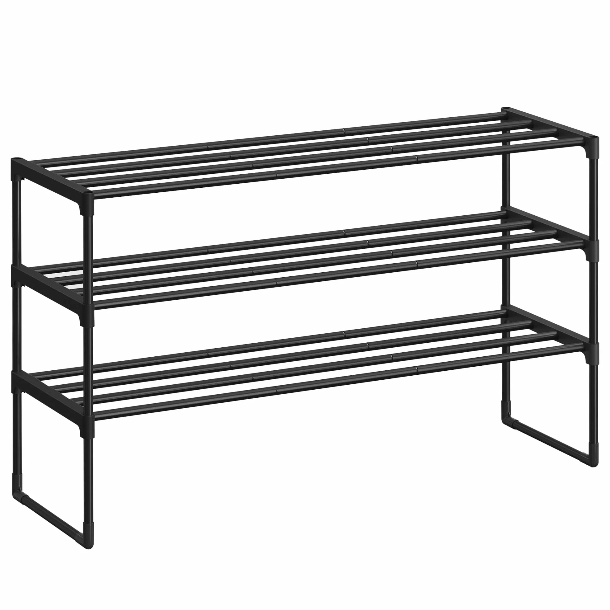 SONGMICS Scarpiera 3 Ripiani Portascarpe Metallo 16-20 Paia Scarpe 30x92x55 cm Nero LSA303B02