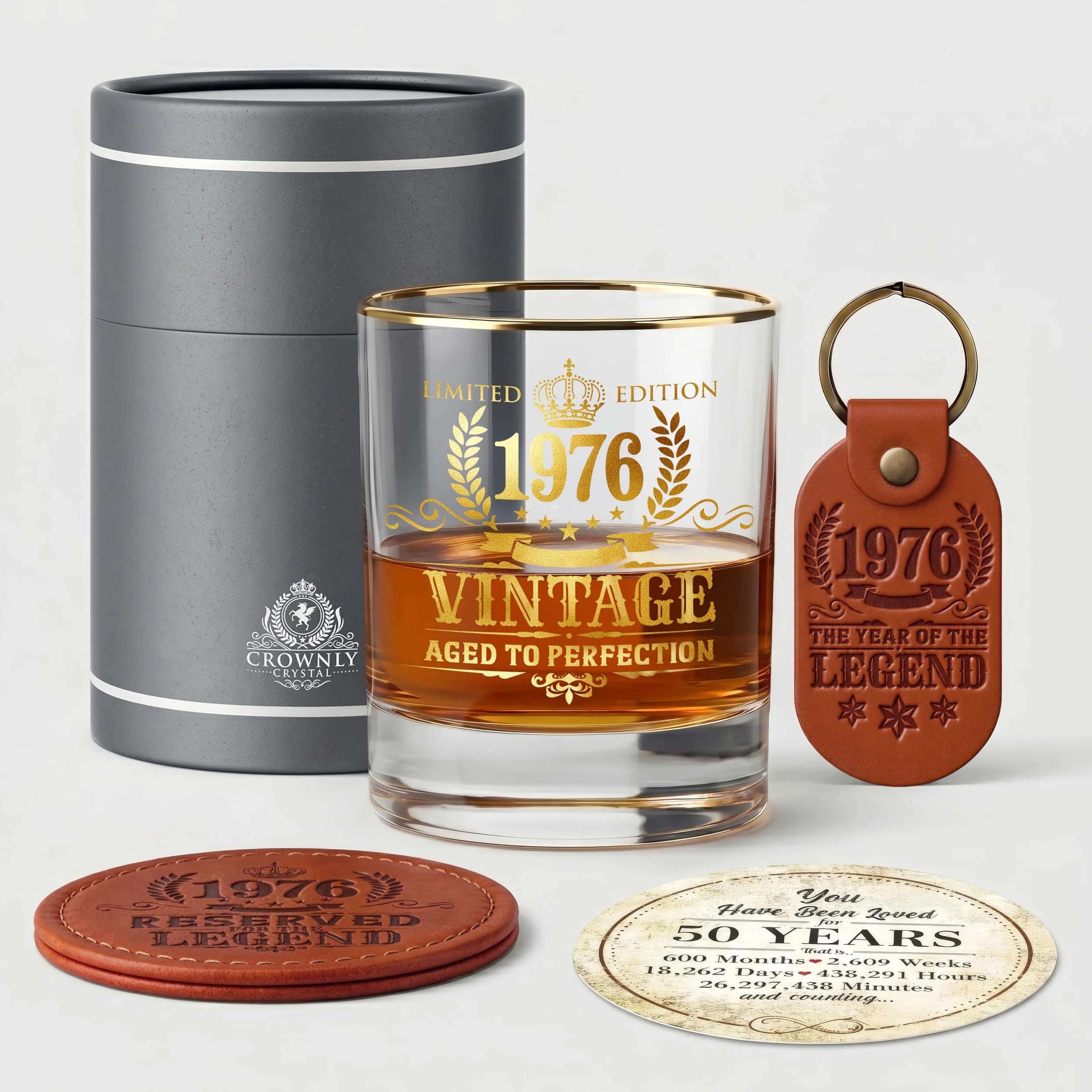 CROWNLY CRYSTAL Bicchiere Whisky 50 Anni Regalo Uomo Compleanno Calice Vintage Degustazione Rum Amaro