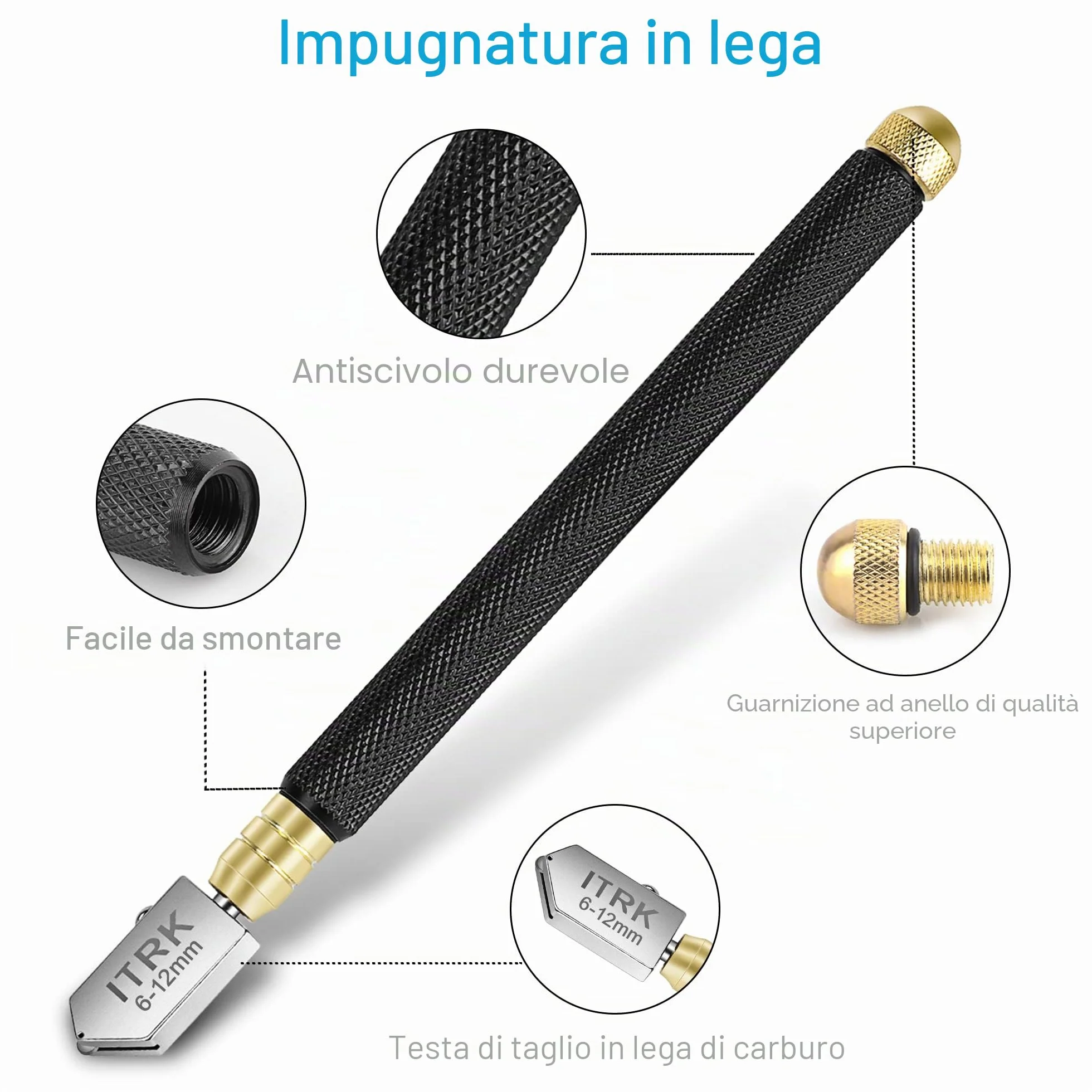 Taglierina per vetro da 2-20 mm, con olio per tagliare il vetro, con punta al carburo a matita oleata per il taglio di specchi, piastrelle e mosaici.