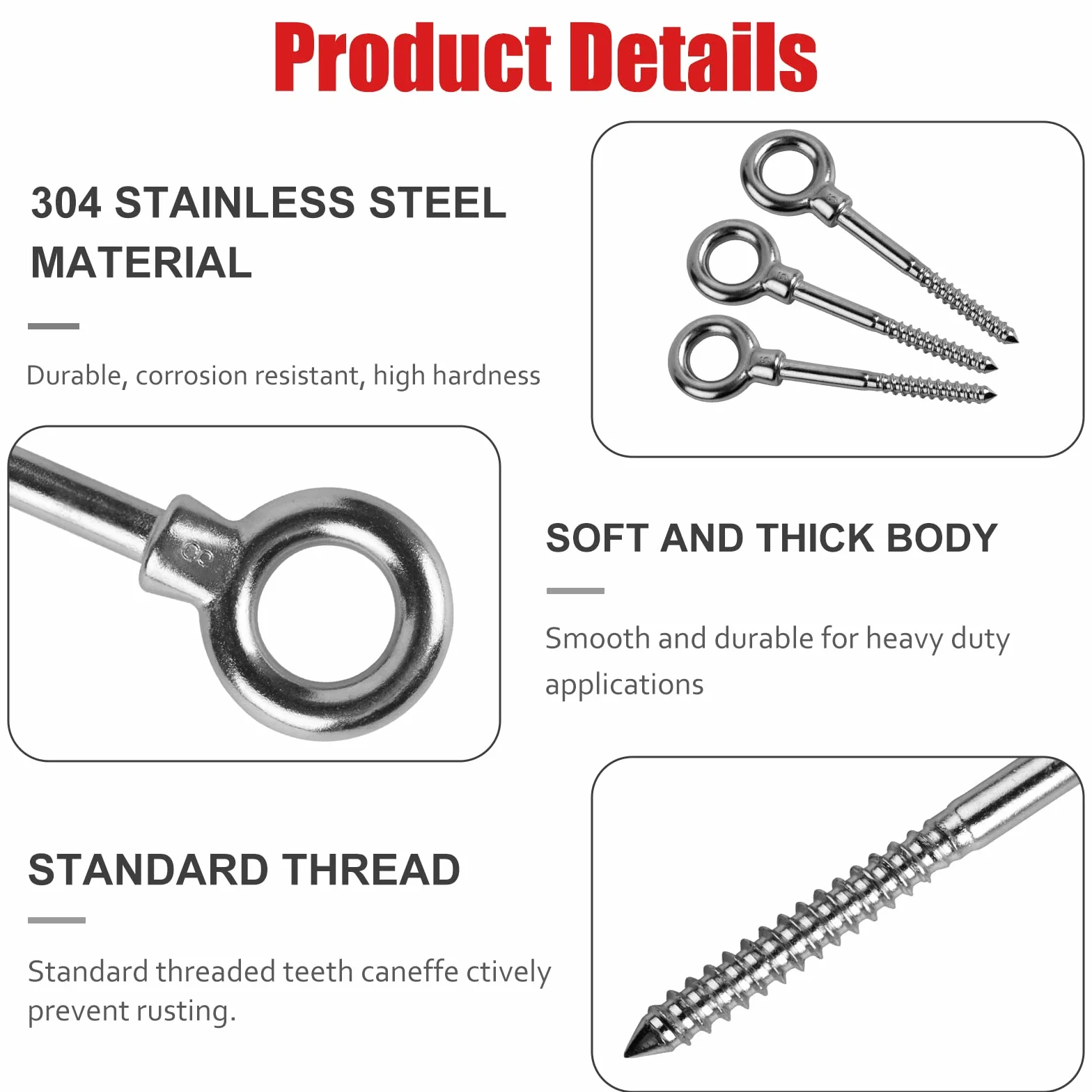 LALAGO 12 PC. Bullone a occhiello, Golfari M8 x 80 mm in acciaio inox 304, Ganci a vite Golfari M8, Bulloni di Vite